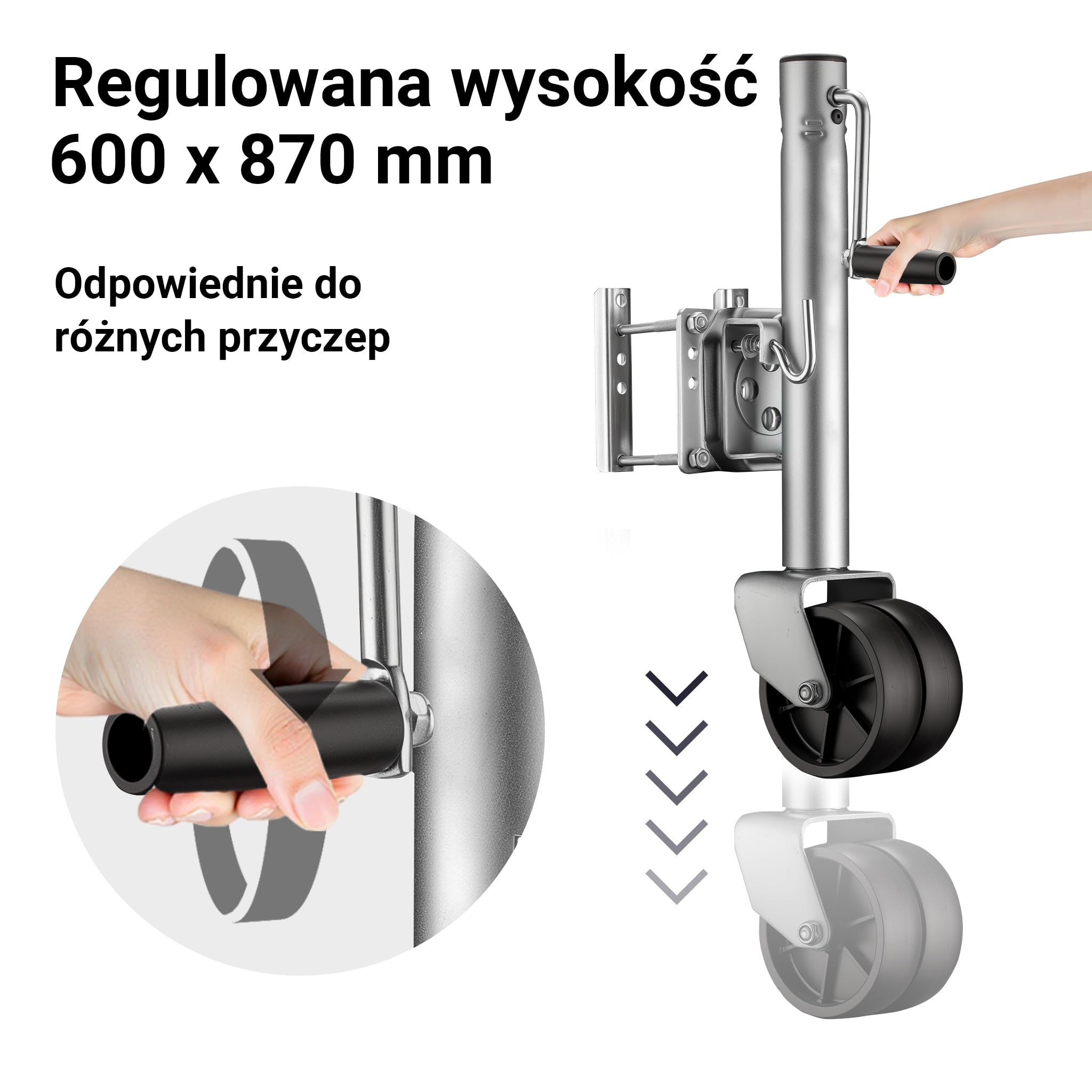 Wiltec Podwójne koło podporowe 2x 6" do 680 kg nośności do ciężkich przyczep kempingowych i transportowych