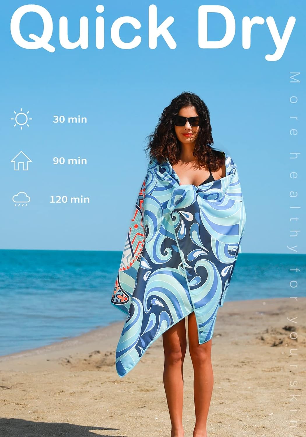 4 Pack Microfiber Lightweight Beach Towel Sand Free Quick Dry Absorbent Thin Compact Towels for Swimming Pool Camping Beach Accessories Large Easy Pack Travel Things for Vacation Essentials Gift - Image 5