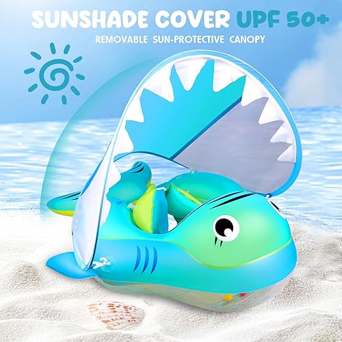 Miniatura 2 de AivaToba - Flotador de natación inflable para bebé, flotador inflable de piscina para bebés con toldo protector solar UPF 50+, añade cola sin giro,