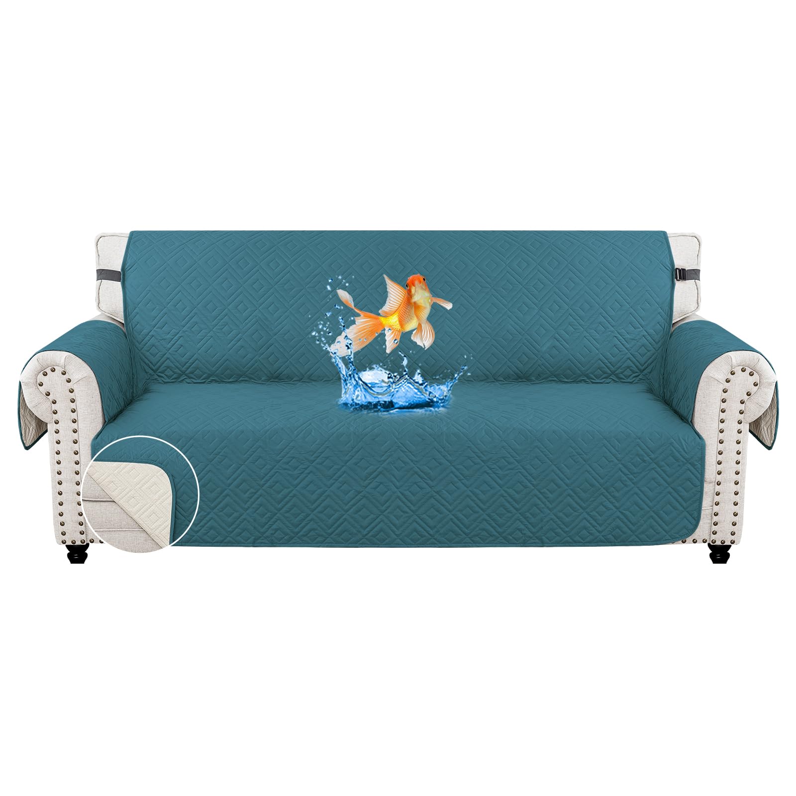 MAXIJIN Sofa Covers Waterproof Sofa Slipcovers Non-Slip 3 Seater Sofa Protectors with Elastic Straps Reversible Universal Couch Covers for Dogs, Pets, kids (Blackish Green, 3 Seater)