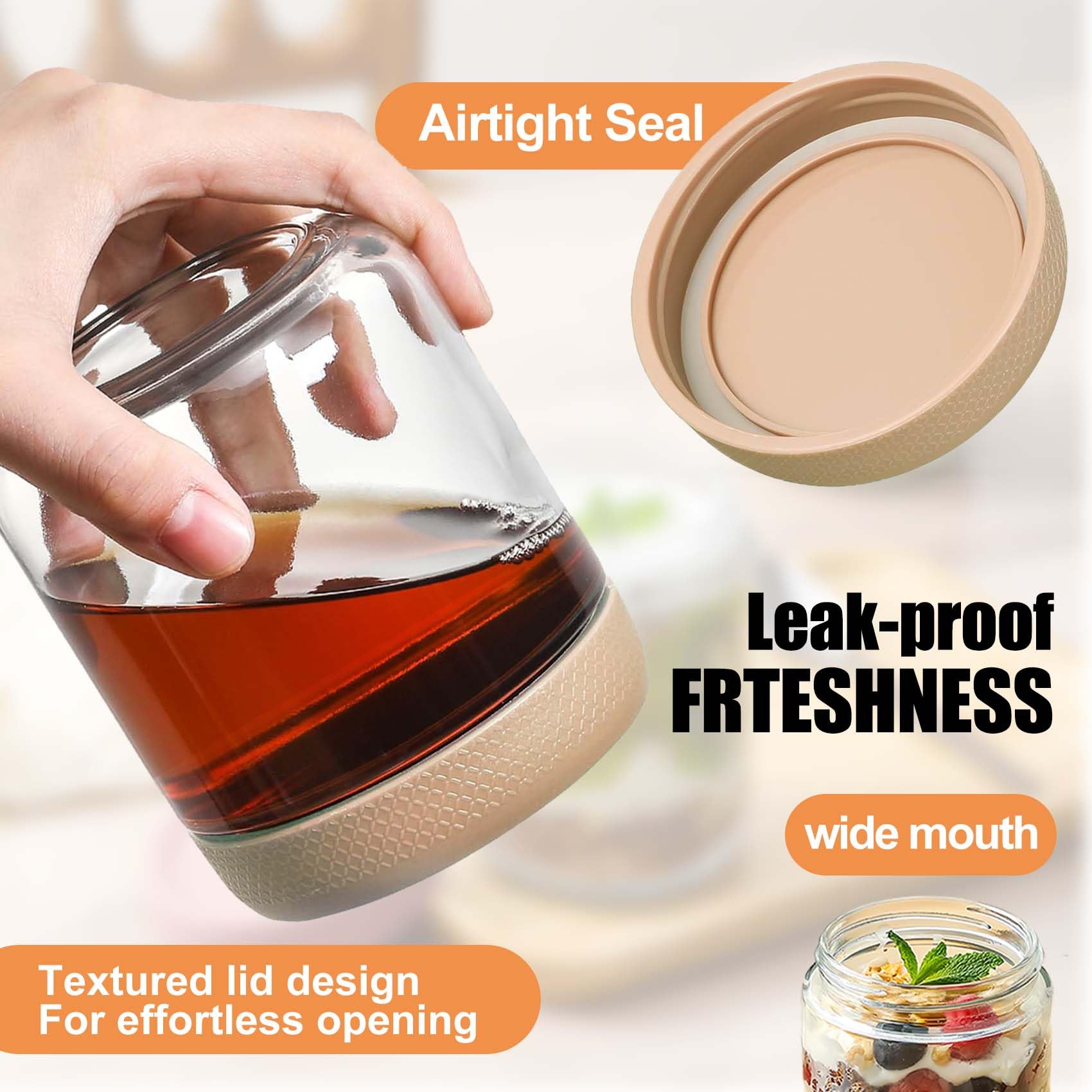 6-Pack 10.6 oz Glass Jar with Screw Lid Leakproof Overnight Oats Container, Yogurt Jars, Oatmeal Salad Jars - Image 3