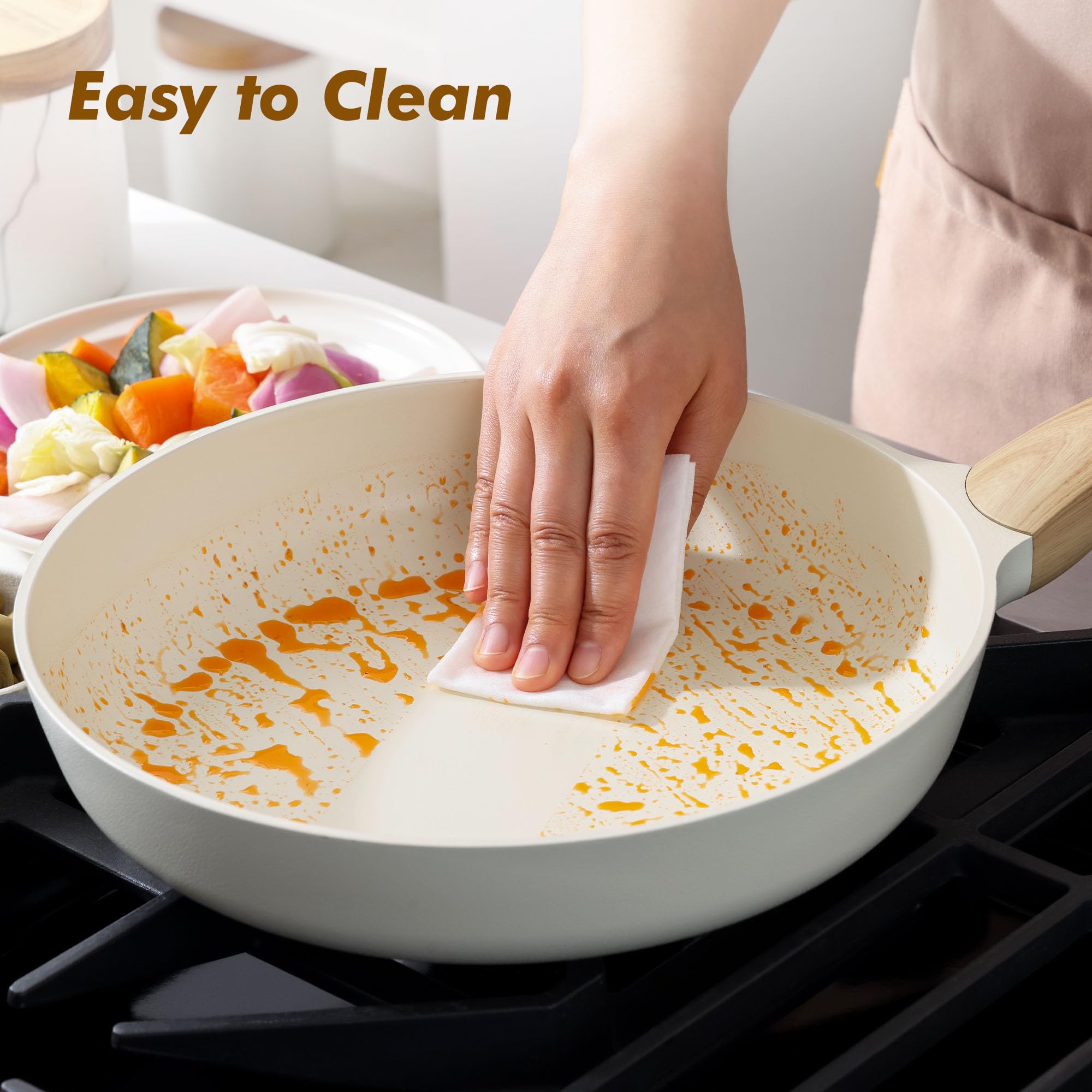 SENSARTE Petite poêle à frire antiadhésive en céramique 20,3 cm, blanc | Poêle à omelette saine avec revêtement en céramique, non toxique, sans PFOA/PFAS/PTFE, compatible avec induction