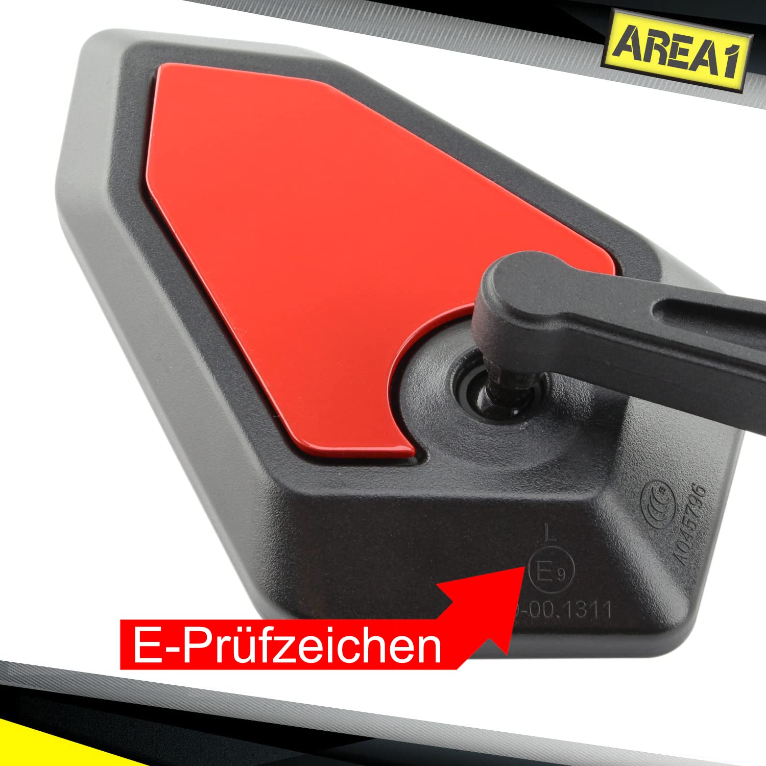 Area1 Zestaw lusterek motocyklowąch (prawo+lewa), certyfikat E, 2 x M10 gwint prawy, sportowy design (czerwony)