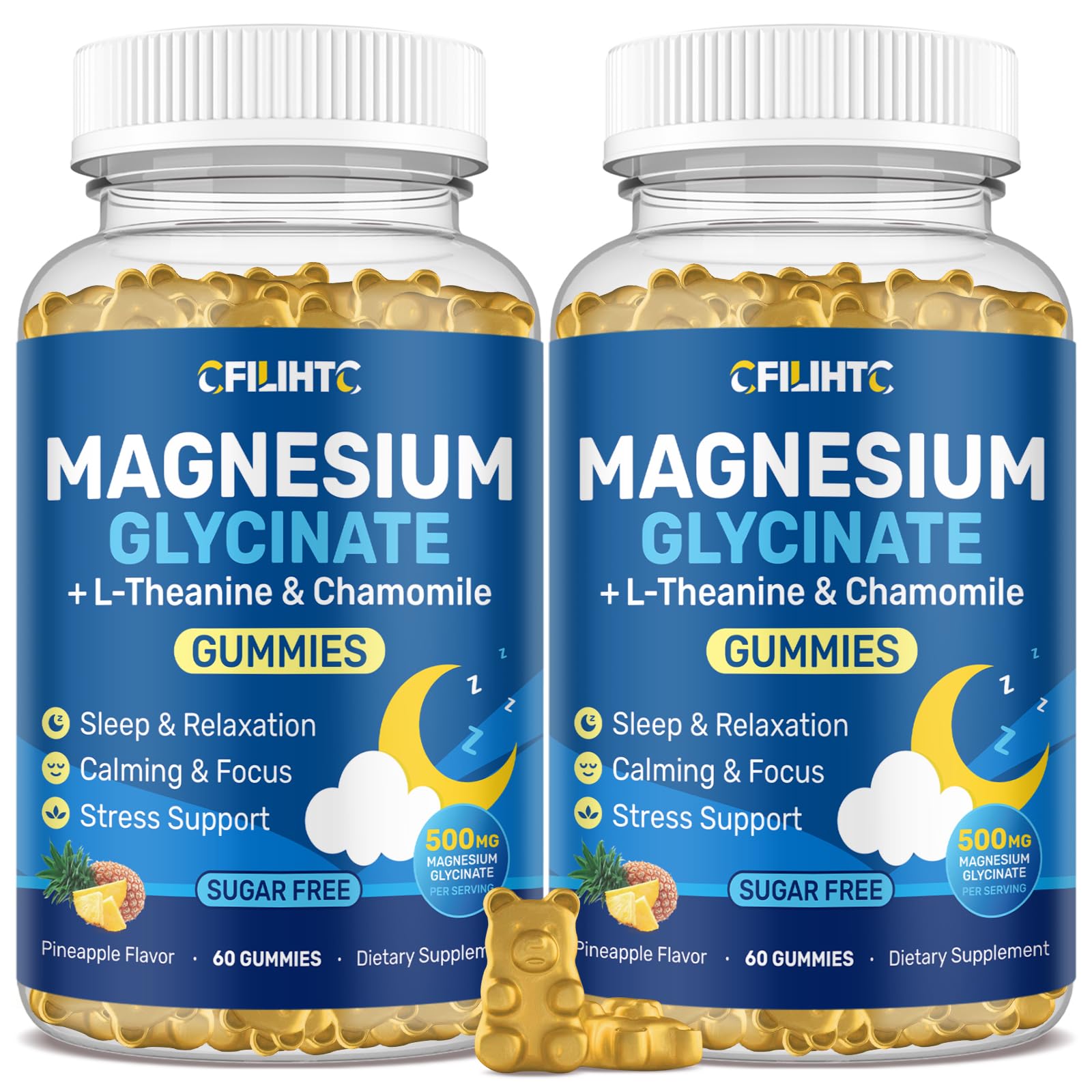 Magnesium Glycinate Gummies 500mg with L-Theanine & Chamomile for Calm, Sleep, Stress Relief, Sugar Free, Vegan, Non-GMO - Strawberry Flavor, 60 Count — Amazon image 12