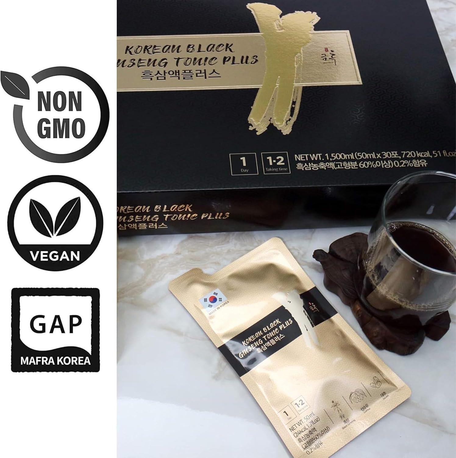 GeumHeuk Korean Black Ginseng Tonic Plus - Enhance Immunity, Metal Performance, Stamina & Energy, Men & Women - 50ml X 30 Pouches - Image 3