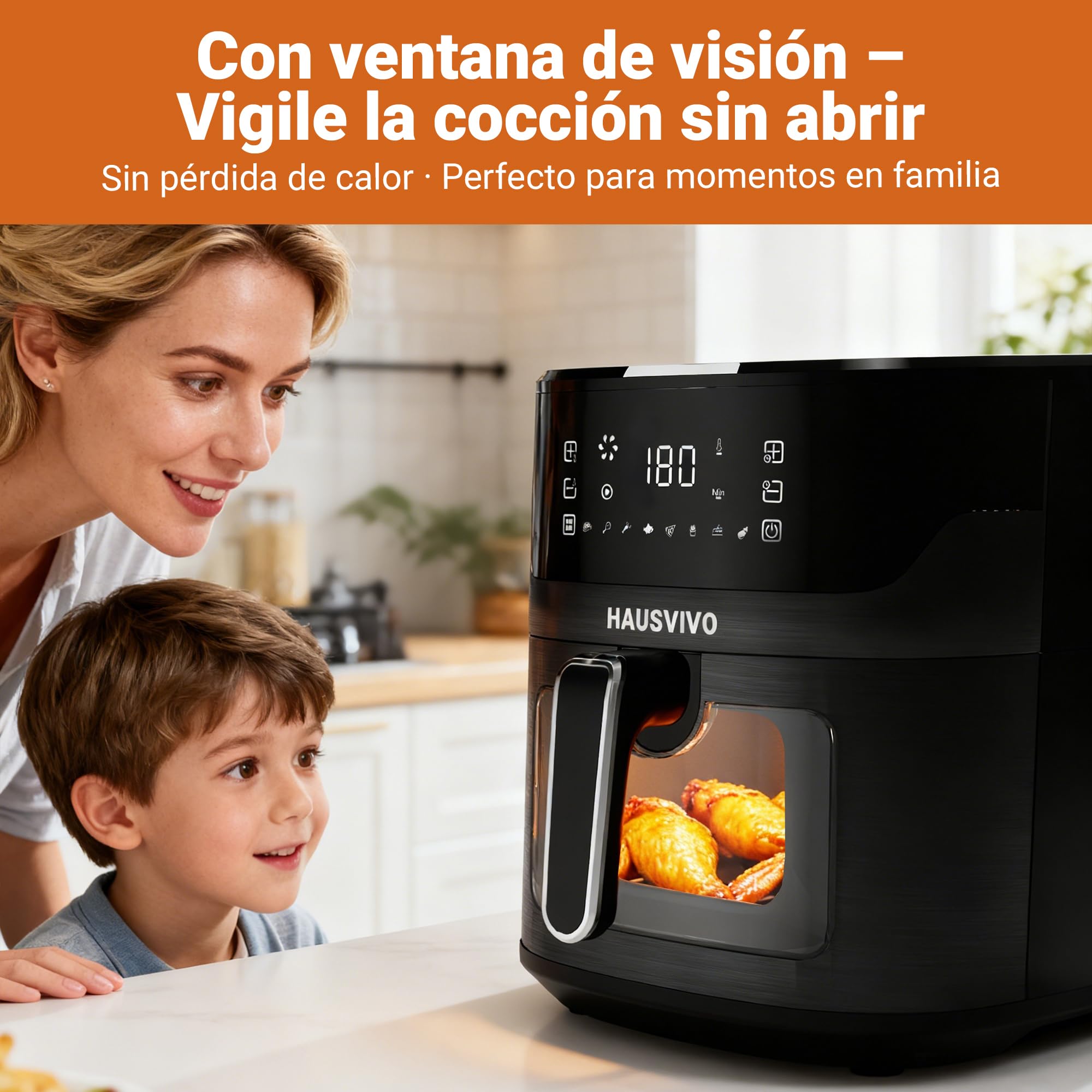 Freidora de Aire 6,5L sin Aceite | 1600W Airfryer con Ventana Visible | 8 Programas, Pantalla Táctil, Temporizador, Cesta Antiadherente, Apta para Lavavajillas