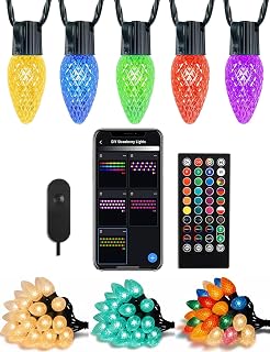 Smart RGB C9 Outdoor 79FT 100LED Chasing Effects Christmas Lights with Timer, Music Sync APP & Remote, Waterproof Extendable Color Changing String Lights for House