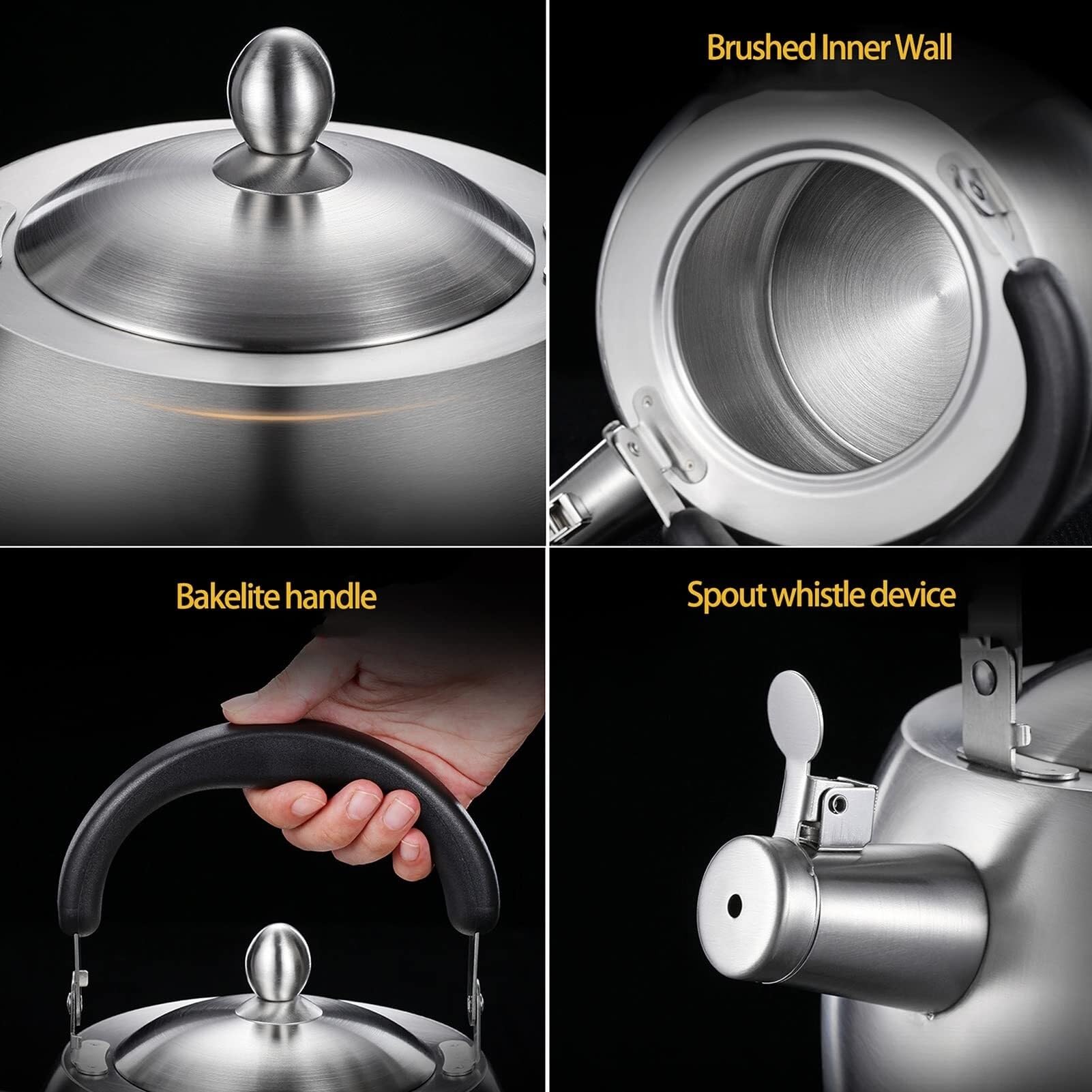 Bollitore fischiettante in acciaio 304 - Grande capacità, fischio forte, riscaldamento rapido & compatibile con 4 tipi di cucine(4L)