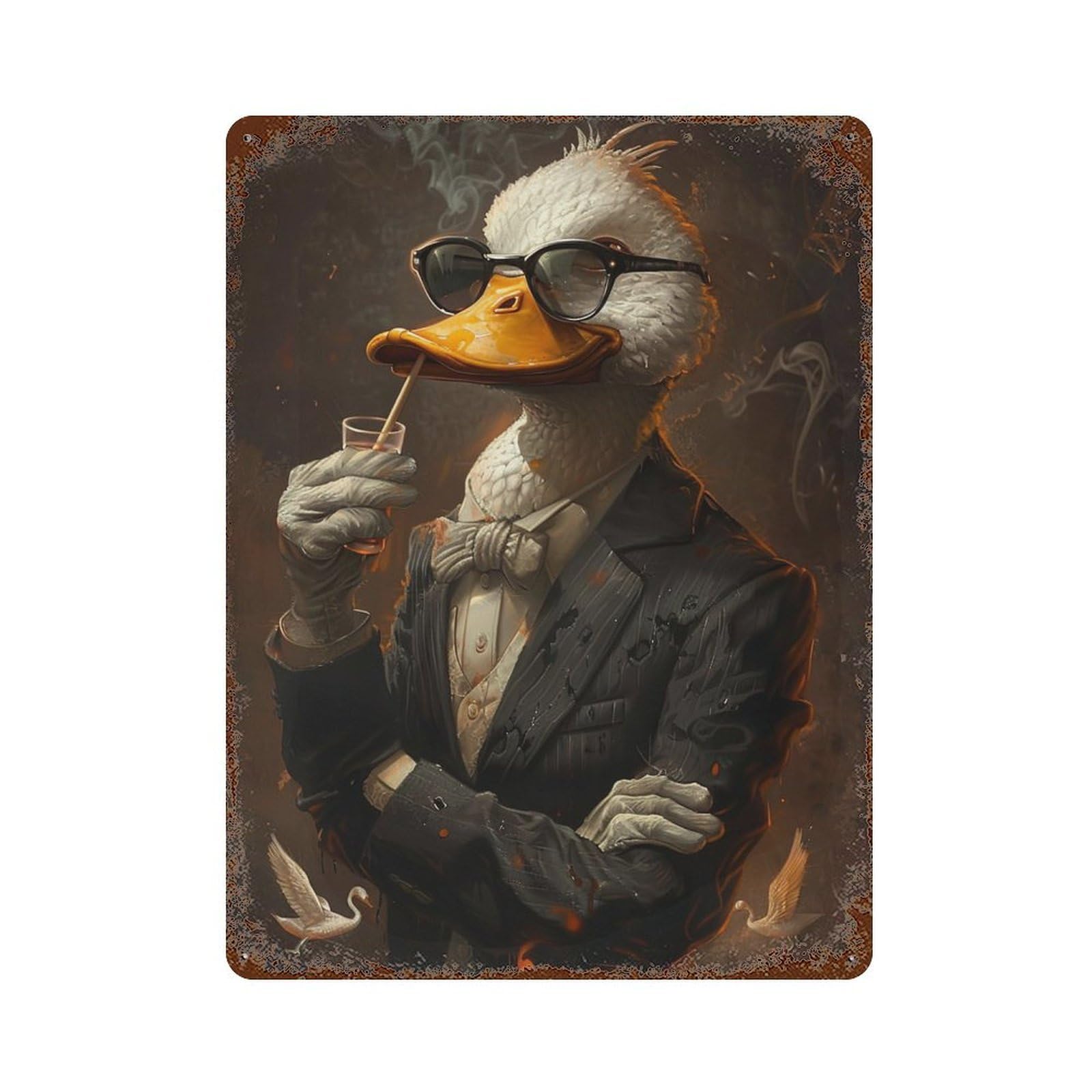 Stylish Duck in Suit Rust Effect Tin Sign 15.7"x11.8", Ideal for Farmhouse, Kitchen And Entryway Decor