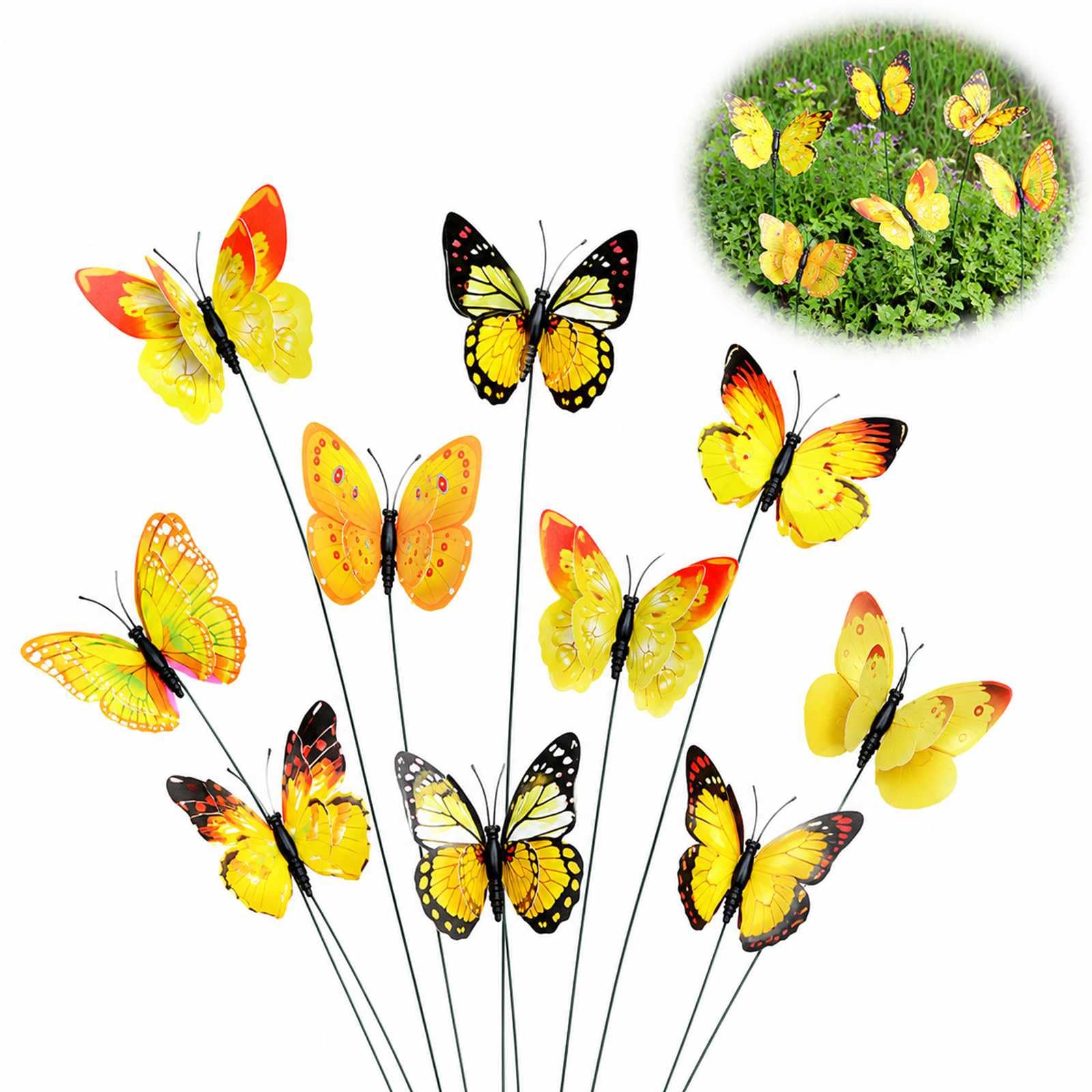 WHJYCC 10PCS Yellow Butterfly Garden Stakes - Lifelike Outdoor Ornaments For Flower Pots, Patio, Lawn And Fairy Decor, Vibrant Butterflies, Durable Weatherproof Stakes For Easy Garden Insertion