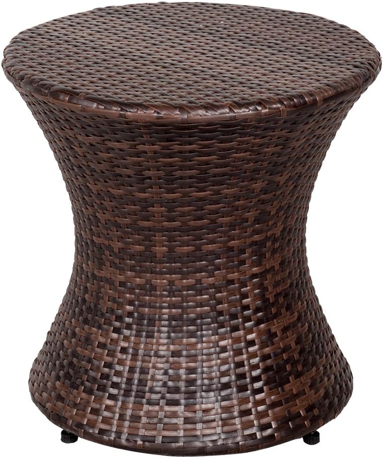Small Side Table Patio Rattan End Table 20 Inch Hourglass Wicker Accent Tables Steel Frame Lightweight Brown Mesa Auxiliar pequeña Mesa Auxiliar de ratán marrón