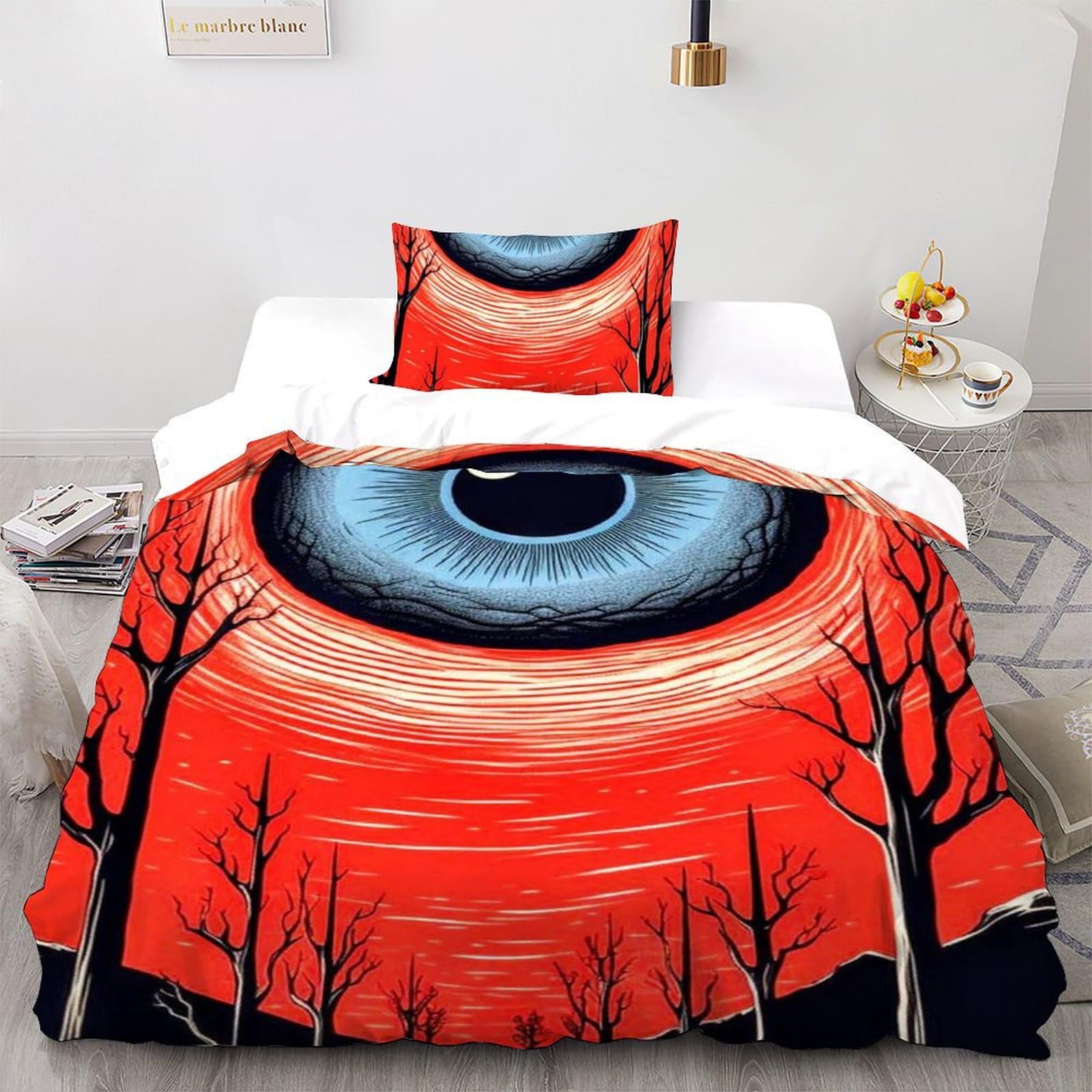 Parure 2 pièces impact visuel housse de couette microfobre lit simple pour chambre ado