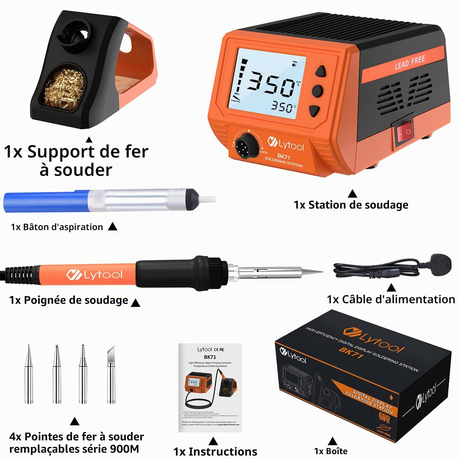 Station Soudure 60W Grand Écran,Lytool Station de Souder Électrique Etain ModeVeille Plage de Température 180 ° C - 480 ° C,℉/℃ Fonction Sommeil et Contrôle du Thermostat Ajustable