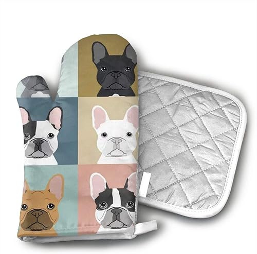 Guantes de horno de perro French Bulldogs - Soportes para ollas - Decoración para la cocina - Juego de guantes de horno de agarradera (2 piezas)