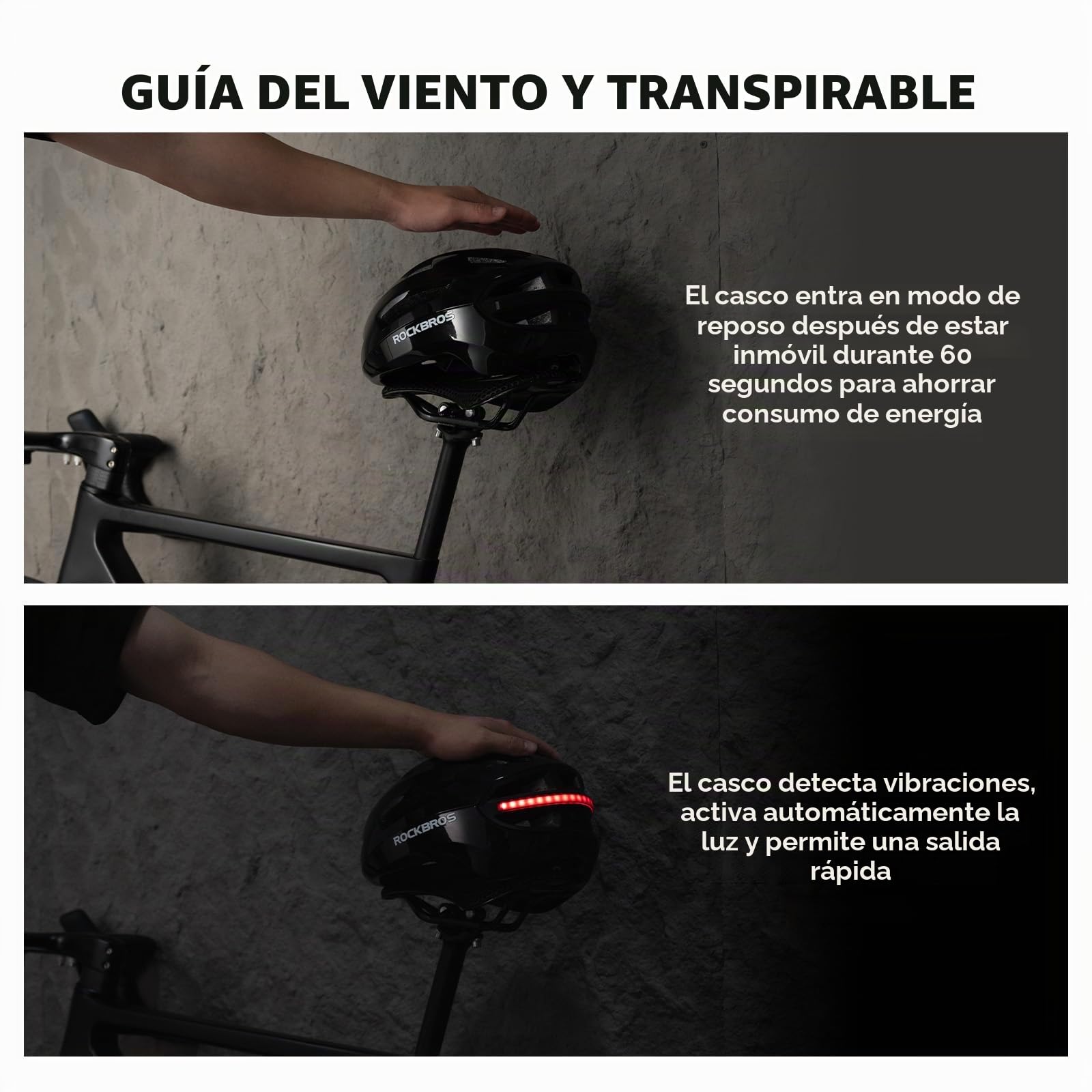 ROCKBROS Casco Bicicleta con Luces LED Delanteras y Traseras, Señales de Giro Inteligentes, Casco MTB para Ciclismo Carretera y Montaña, Ligero con Ventilación Ajustable 54-60cm