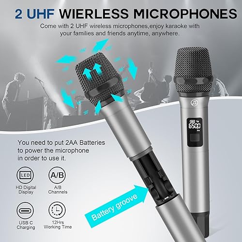Miniatura 8 de Máquina de karaoke profesional L400 con 2 micrófonos inalámbricos UHF para adultos, sistema PA de altavoz Bluetooth de pico de 320 W con ajuste de