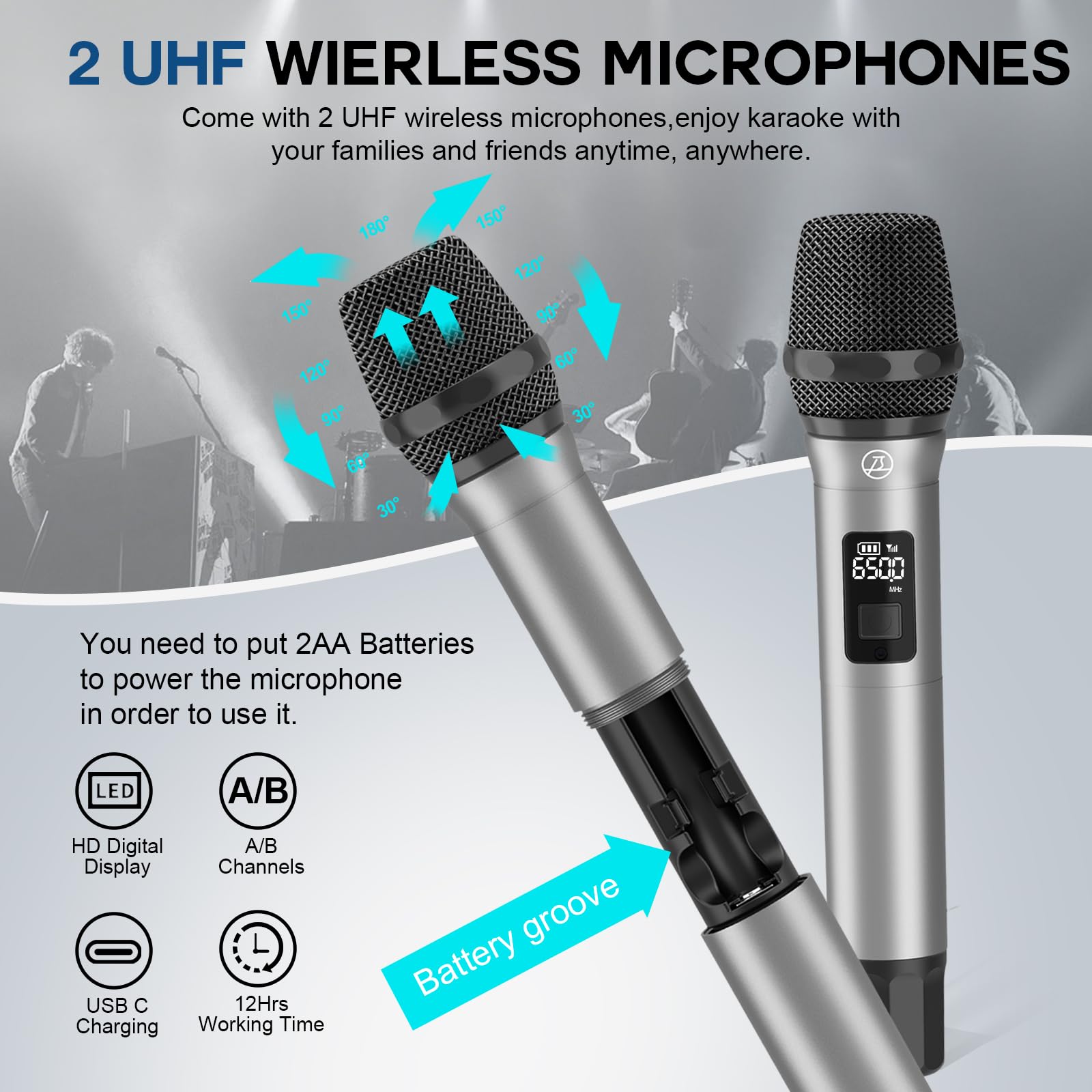 320W Potenza di Picco Macchina per Karaoke per Sistema di Cassa Portatile Bluetooth Regolazione Bassi/Acuti con 2 Microfoni Wireless UHF per Feste a Casa, Matrimoni, Eventi All'aperto