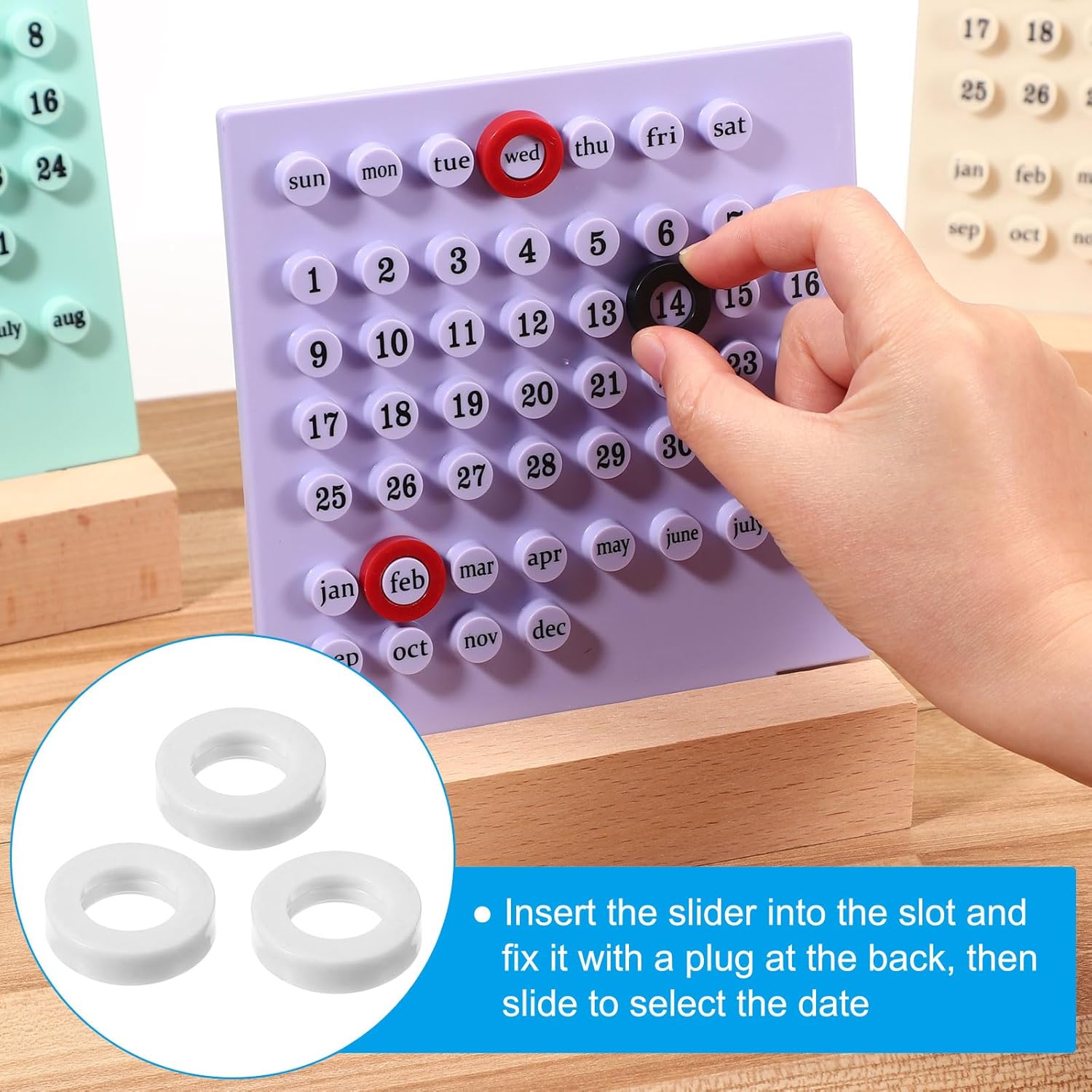 PATIKIL Wood Perpetual Calendar, Desktop Acrylic Calendar Stand Wooden Month Week Date Display for Desk Shop Office Home Decoration, Green 4 71LlX EXcTL. AC SL1500