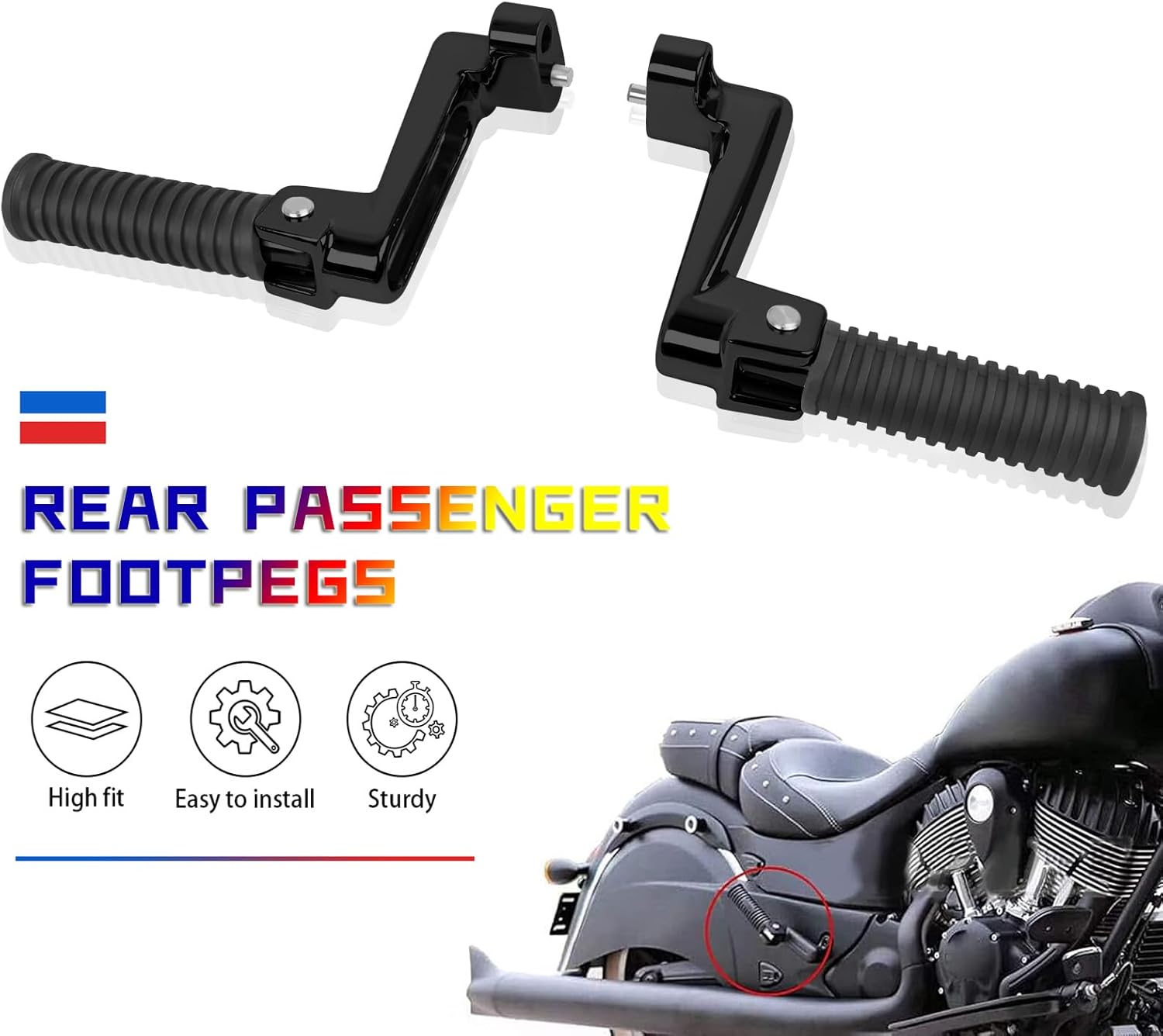 CHIFUN Motorcycle Footpeg Foldable Rear Passenger Foot Pegs Replacement for Indian Chief Vintage Dark Horse Chieftain Classic Roadmaster 2015-2018 Non-slip Foot Rest with Mount Bracket Accessories