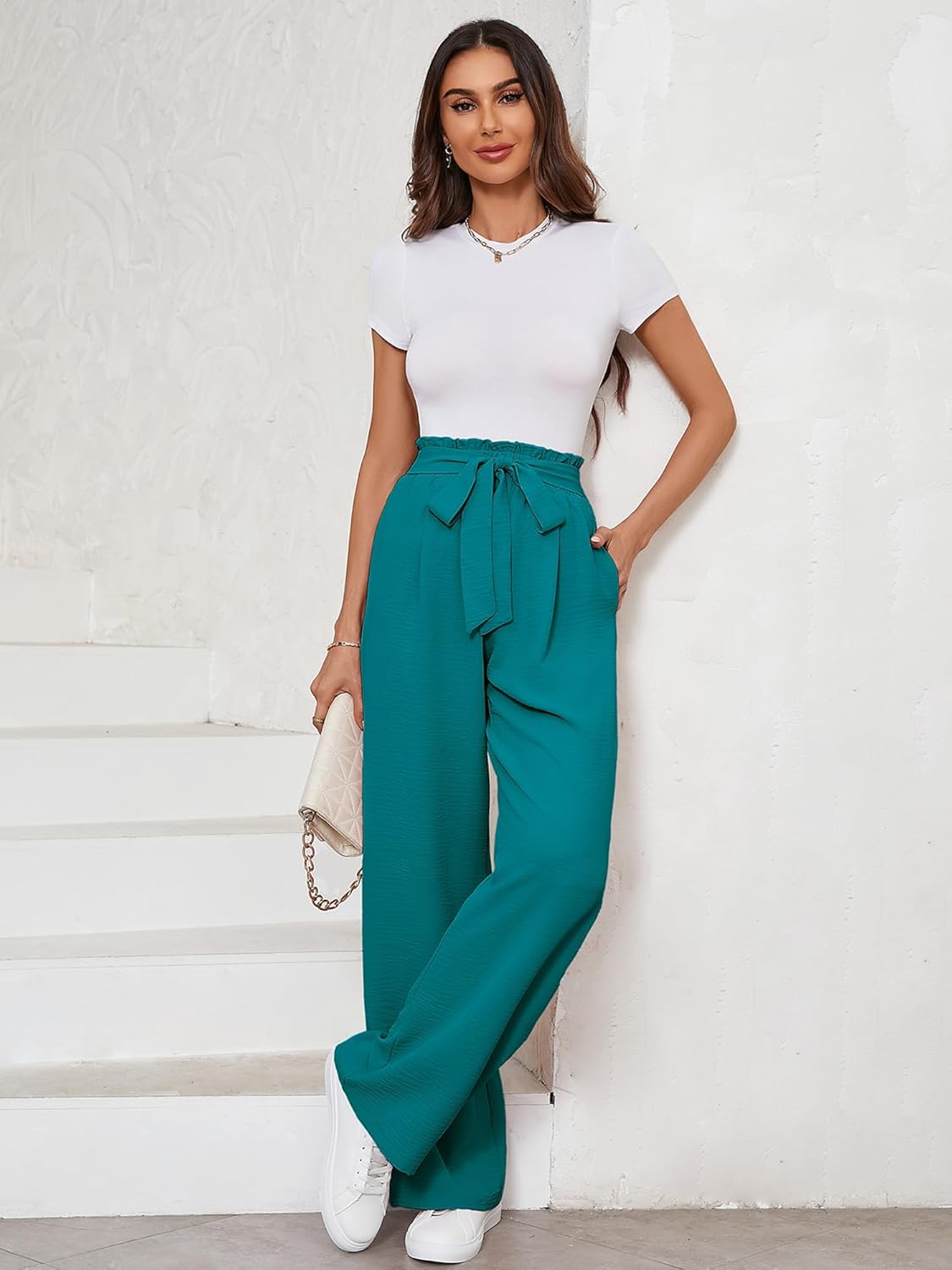 KORSIS Women's Wide Leg Lounge Pants Lightweight High Waisted Loose Work Elastic Casual Outfits Trousers with Pockets (S-2XL) - Image 3