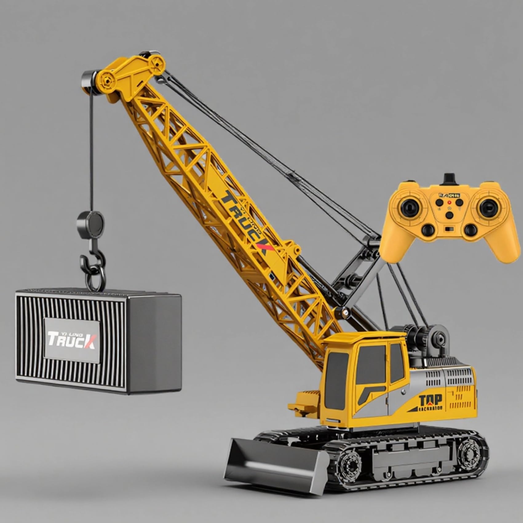 Gru Telecomandata Bambini, Camion Gru 11 Canali Veicolo da Cantiere RC 1:20 con Gancio e Rotazione 360°, Giocattolo Auto Radiocomandata con Luce e Suono, Regalo Bambini 3-8 Anni