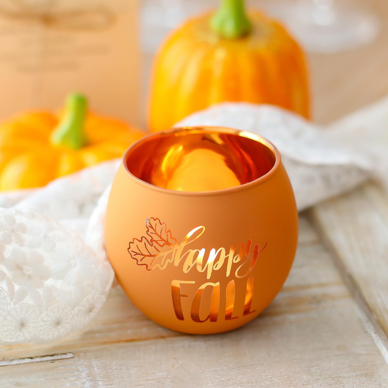 WDHODEC Portavelas de Acción de Gracias, 6 piezas de cristal de calabaza naranja para otoño, boda, fiesta, centro de mesa, decoración de Acción de Gracias, decoración de interiores y exteriores