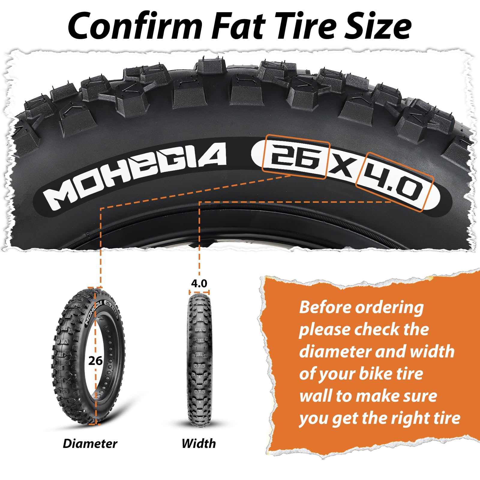 MOHEGIA Ebike Fat Tire: 20x4.0/26x4.0 Inch E-Bike Mountain Pneumatico di Ricambio Pneumatico Bicicletta Mountain Bicicletta, Ad Alte Prestazioni e All-Terrain Pieghevole Pneumatico MTB Elettrico con