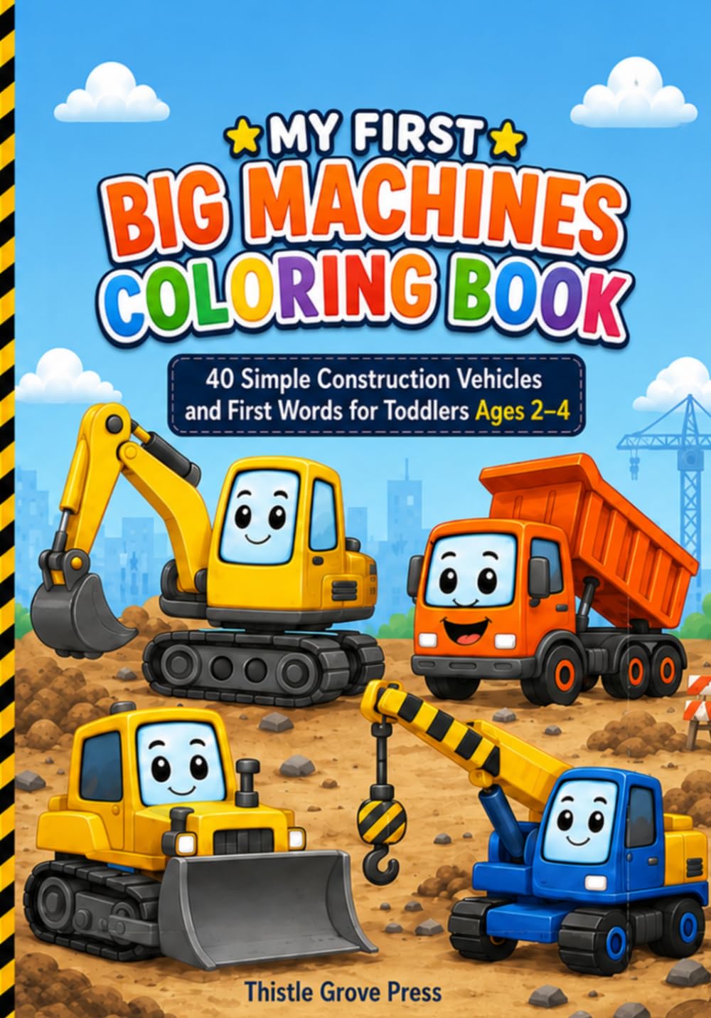 My First Big Machines Coloring Book: 40 Simple Construction Vehicles and First Words for Toddlers Ages 2–4