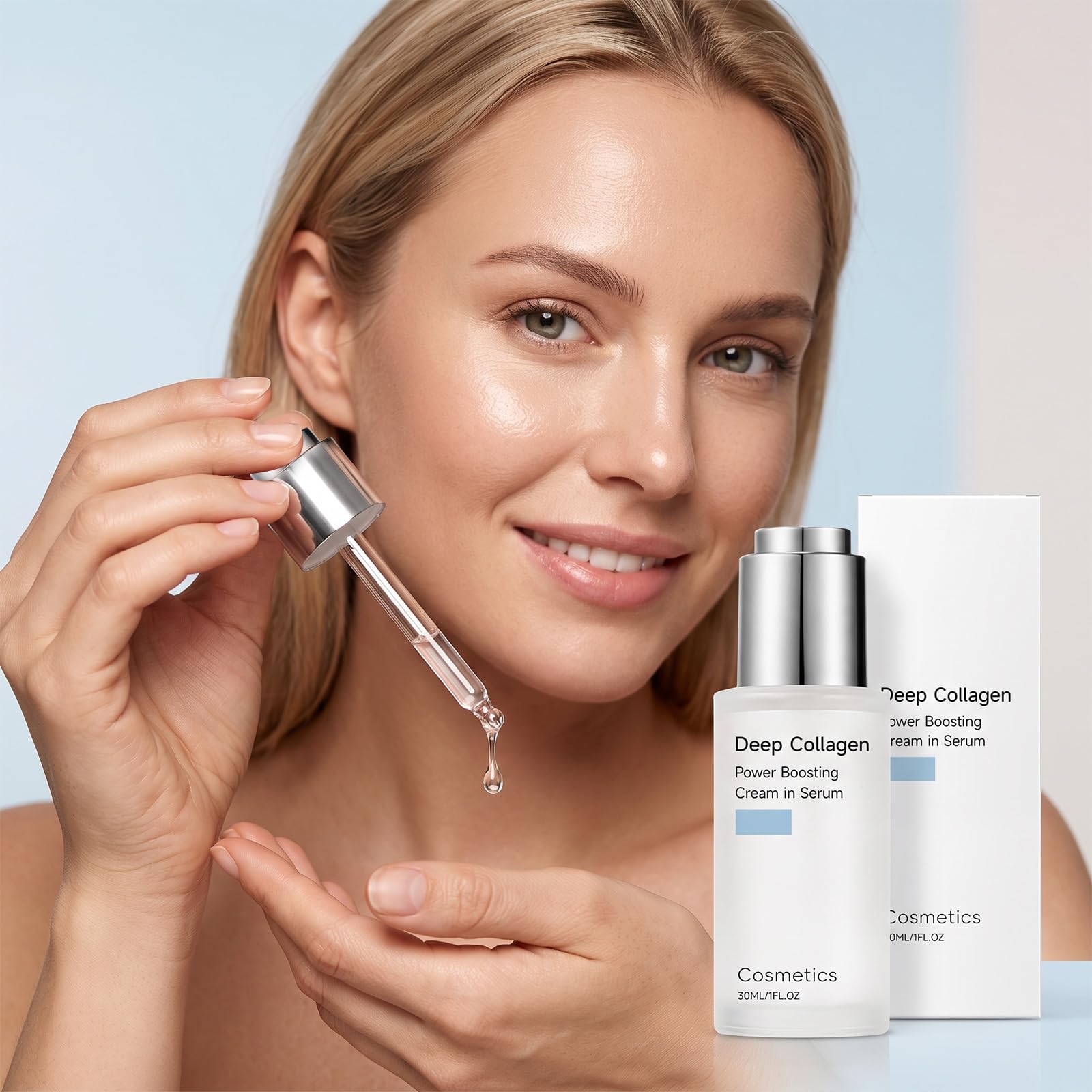 Deep Collagen Siero per la cura della pelle con collagene idrolizzato e fattori idratanti naturali per una pelle più tonica, idratante per pelli mature, idratante e rimpolpante (6 pezzi)