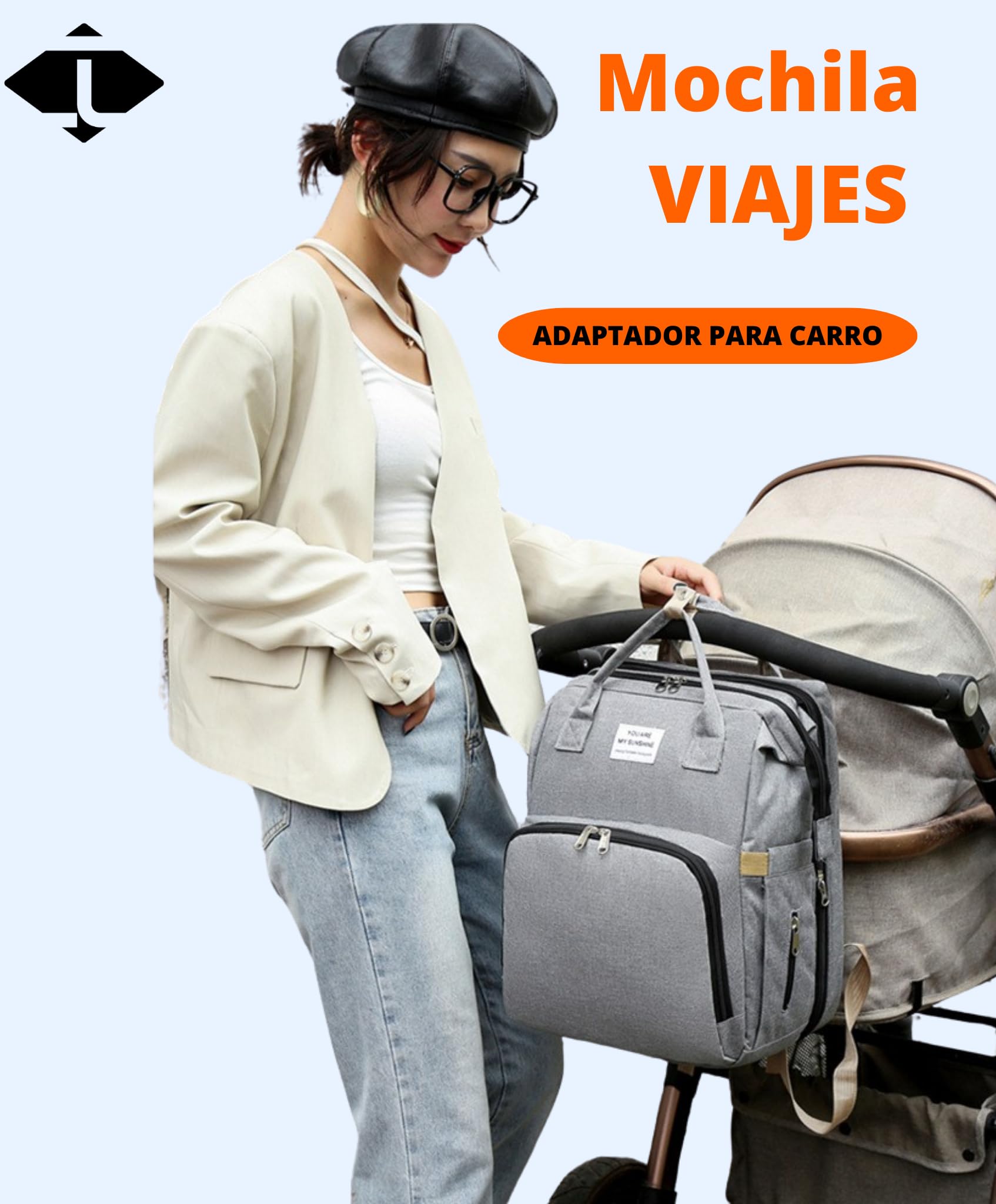 MOCHILA y PAÑALERA BEBÉ con CAMBIADOR para CARRO - MOCHILA MULTIFUNCIONAL IMPERMEABLE - PAÑALERAS y CARRITO MATERNIDAD - BOLSO GRANDE con GANCHOS