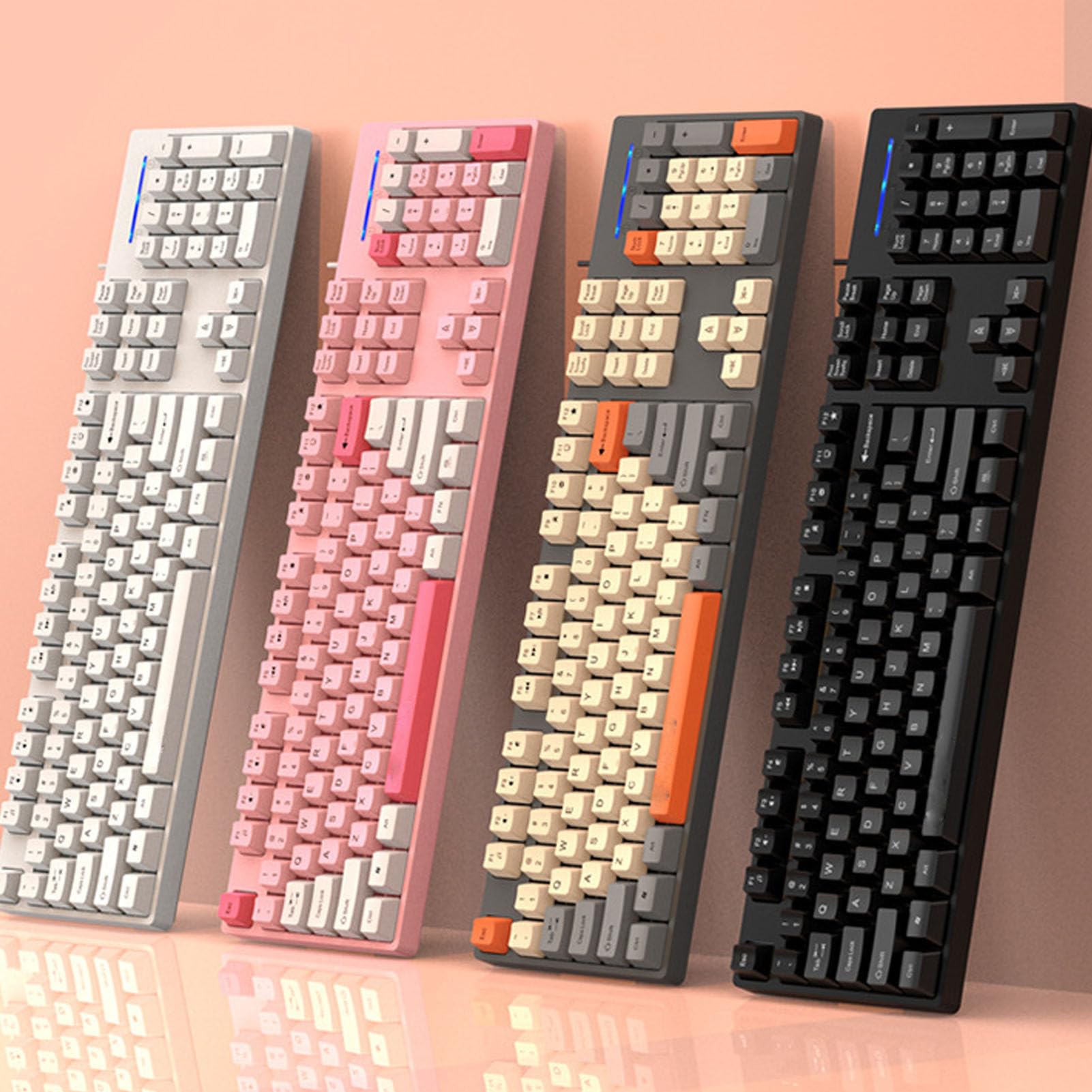Amazon | ピンクキーボード、ゲーミングキーボード104キー有線