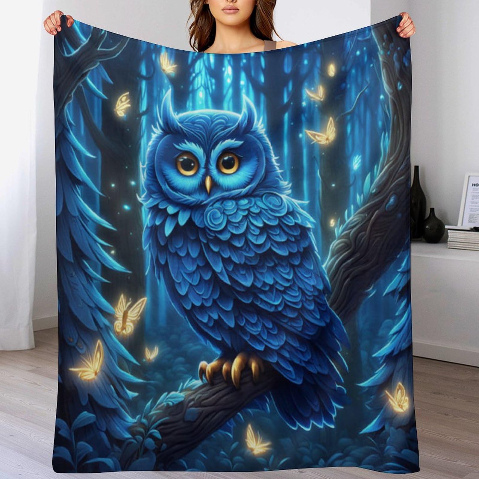 Couvre-lit sofa plaid doux chaud flanelle couverture polaire hibou