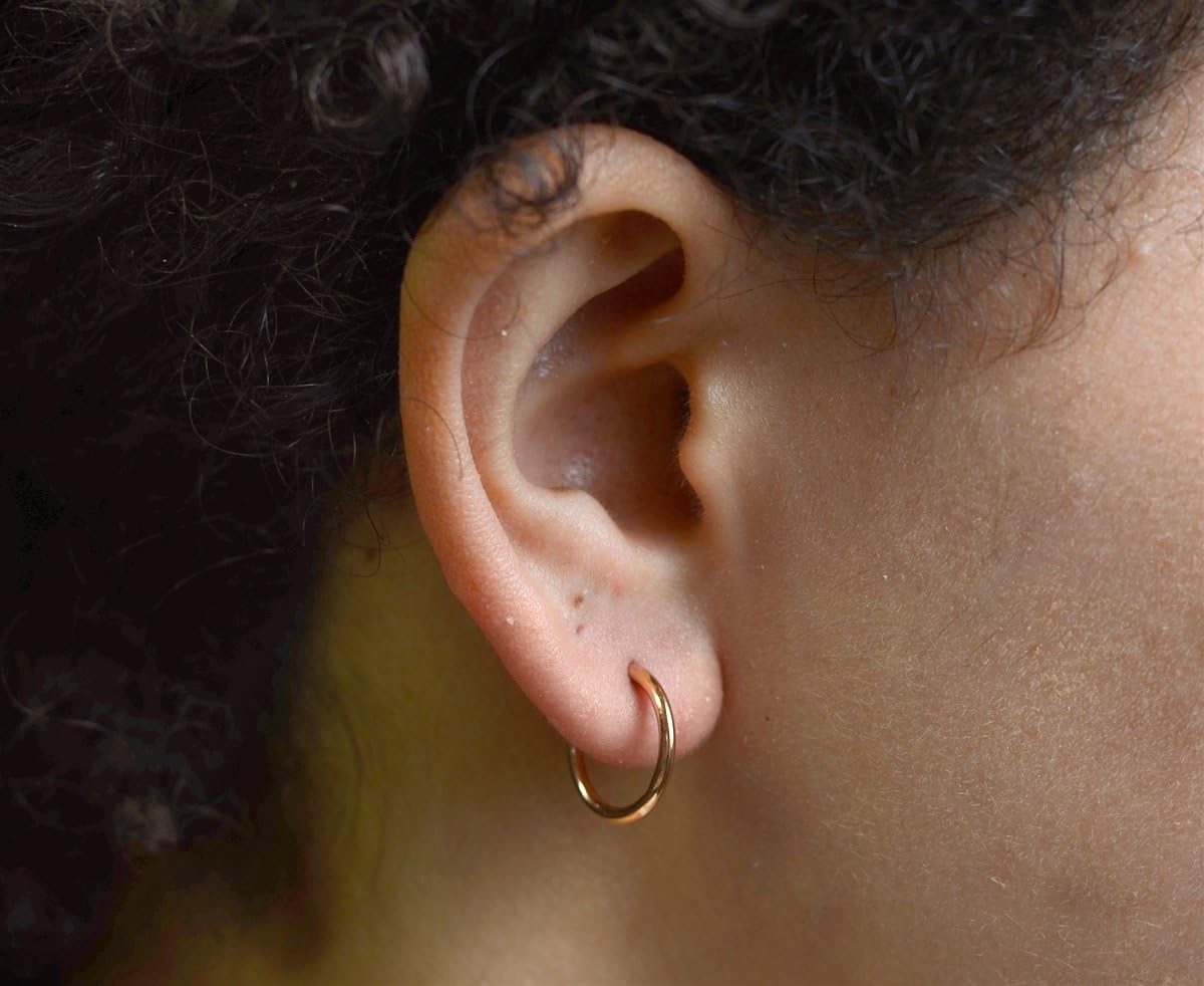 14k Rose Gold Continuous Endless Hoop Earrings, (1.5mm Tube)