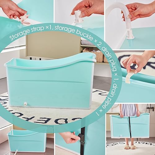 Miniatura 5 de Bañera plegable grande para niños pequeños, bañera plegable para bebés, bañera portátil ligera para niños, gemelos pequeños y adultos