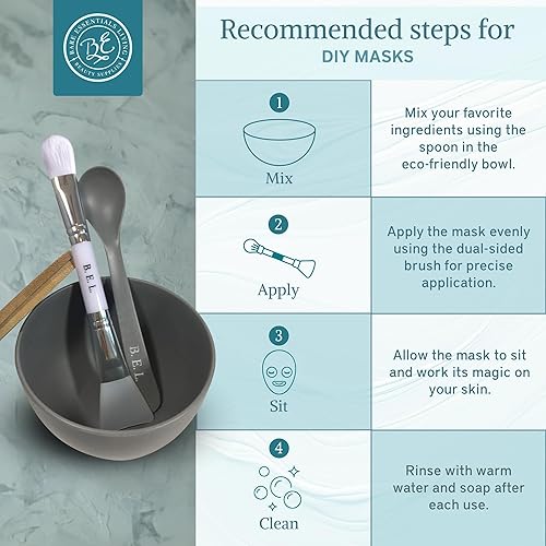Miniatura 5 de Juego de cuencos de mezcla de máscara facial de arcilla, kit con tapa de bambú, cuchara, aplicador de cepillo de máscara facial de doble cara,