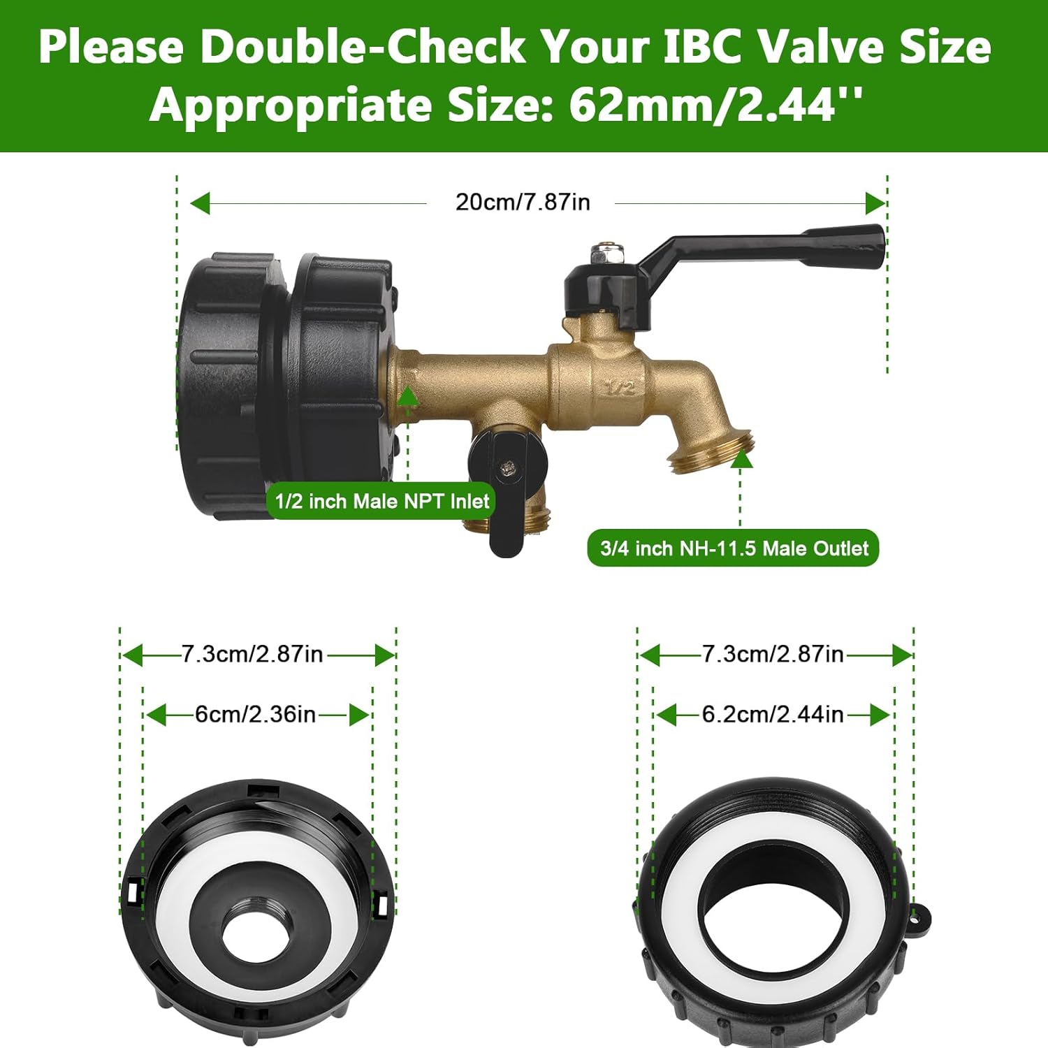 Double Outlet IBC Tote Adapter IBC Tote Fittings 275-330 Gallon IBC Tote To Garden Hose Adapter with 2.44" Fine Thread Water Tote Valve Water Tote Tank Hose Adapter (2 Outlets)