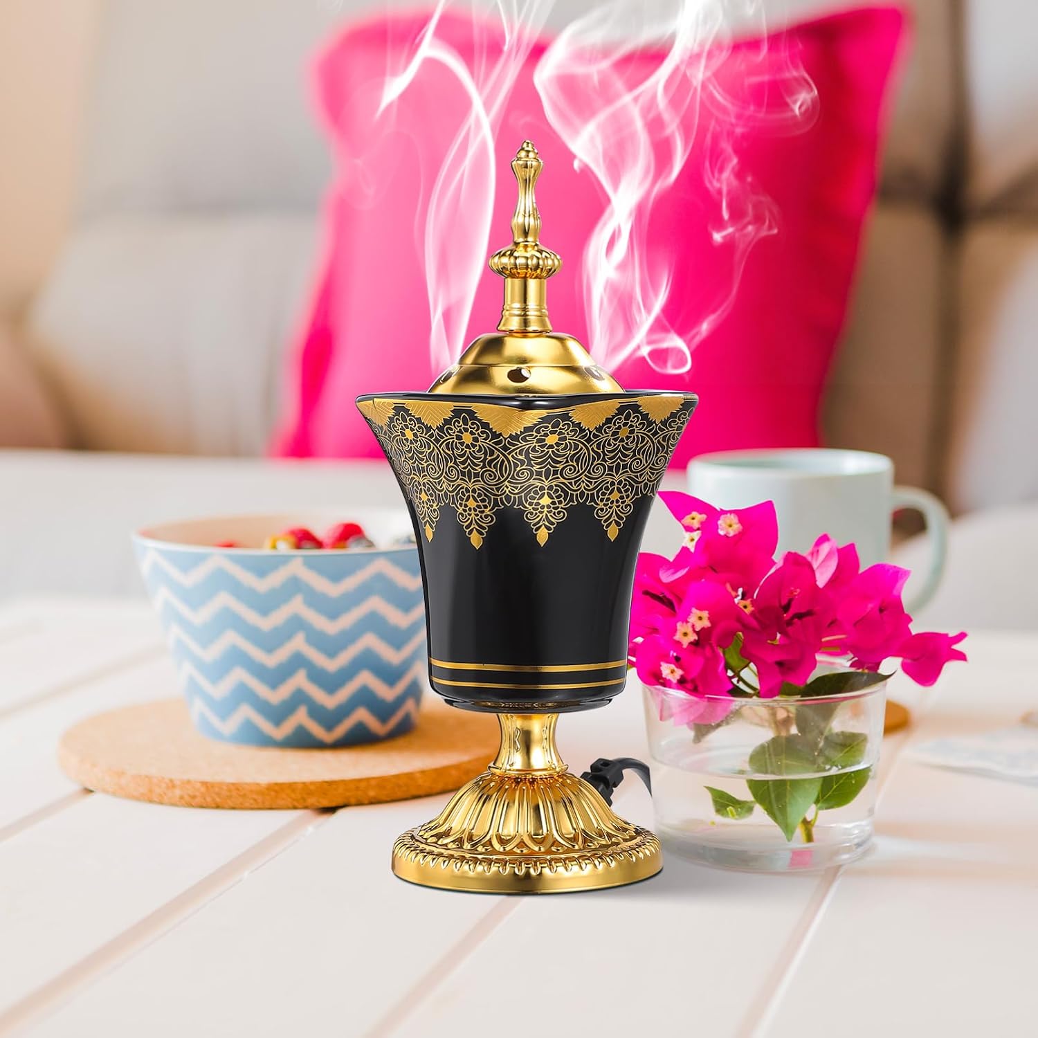 Cabilock Electric Incense Burner 7.67 Inch Plug-in Ceramic Censer for Home Office Yoga Spa Aromatherapy Table Centerpiece with Compact Design