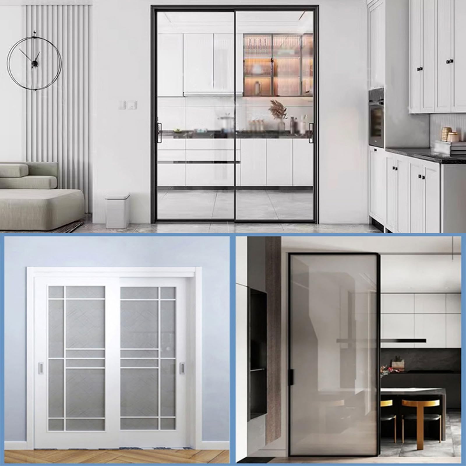 Kit de rieles para puerta corredera, accesorios de puerta corredera de aluminio, fácil de instalar, sistema de puerta corrediza, accesorios para puerta corredera