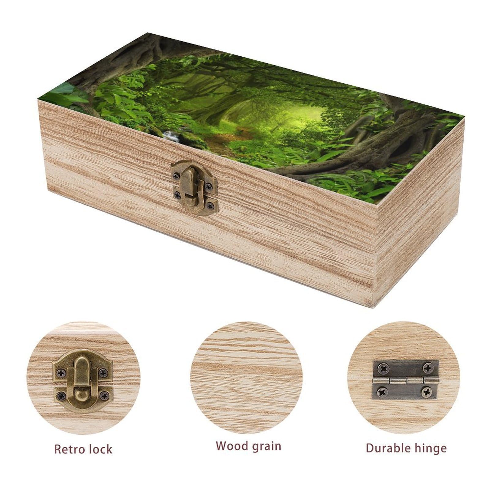 Amazon.co.jp: ナチュラルな 木製 森の木の緑の絵 収納ボックス 木箱