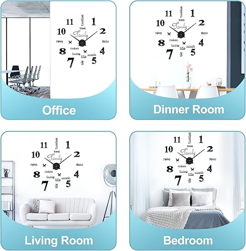 Miniatura 10 de FERRISA Reloj de pared sin marco, 3 en 1, reloj de pared grande 3D sin marco de 47 pulgadas, reloj de pared 3D DIY para sala de estar, dormitorio,