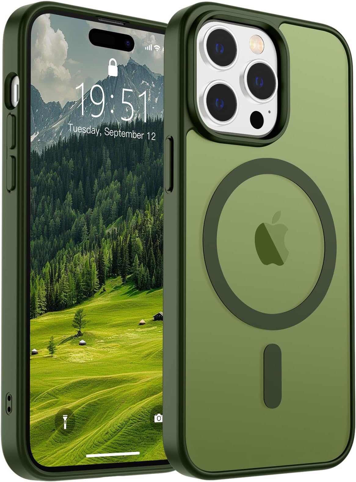 SUPFINE Magnetic for iPhone 14 Pro Max Case (Compatible with MagSafe) (Military Grade Drop Protection) Slim Translucent Matte Shockproof with Anti-Fingerprint Phone Case,Cangling Green