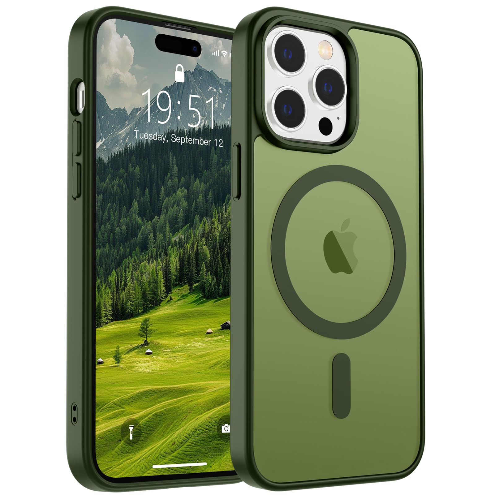 SUPFINE Magnetic for iPhone 14 Pro Max Case (Compatible with MagSafe) (Military Grade Drop Protection) Slim Translucent Matte Shockproof with Anti-Fingerprint Phone Case,Cangling Green