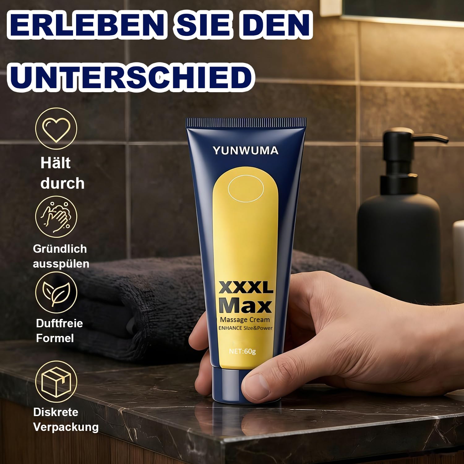 Crema per il pene XXL, per uomini, crema di ingrandimento e crescita per uomini, crema estensore per uomini, rende gli uomini più spessi, più lunghi e più forti, 60 g