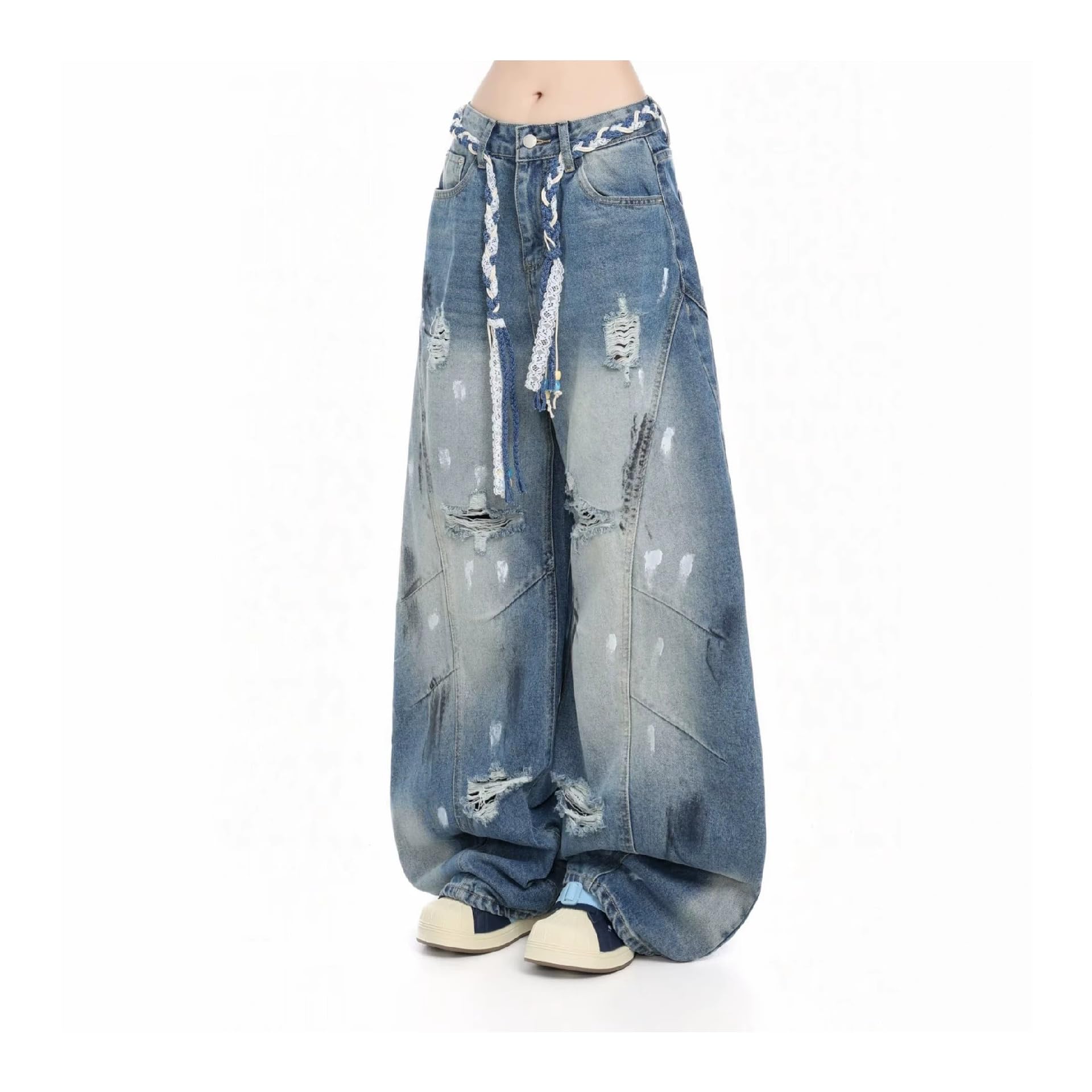 Jeans Vintage da Donna Pantaloni Lunghi a Gamba Larga Pantaloni Larghi