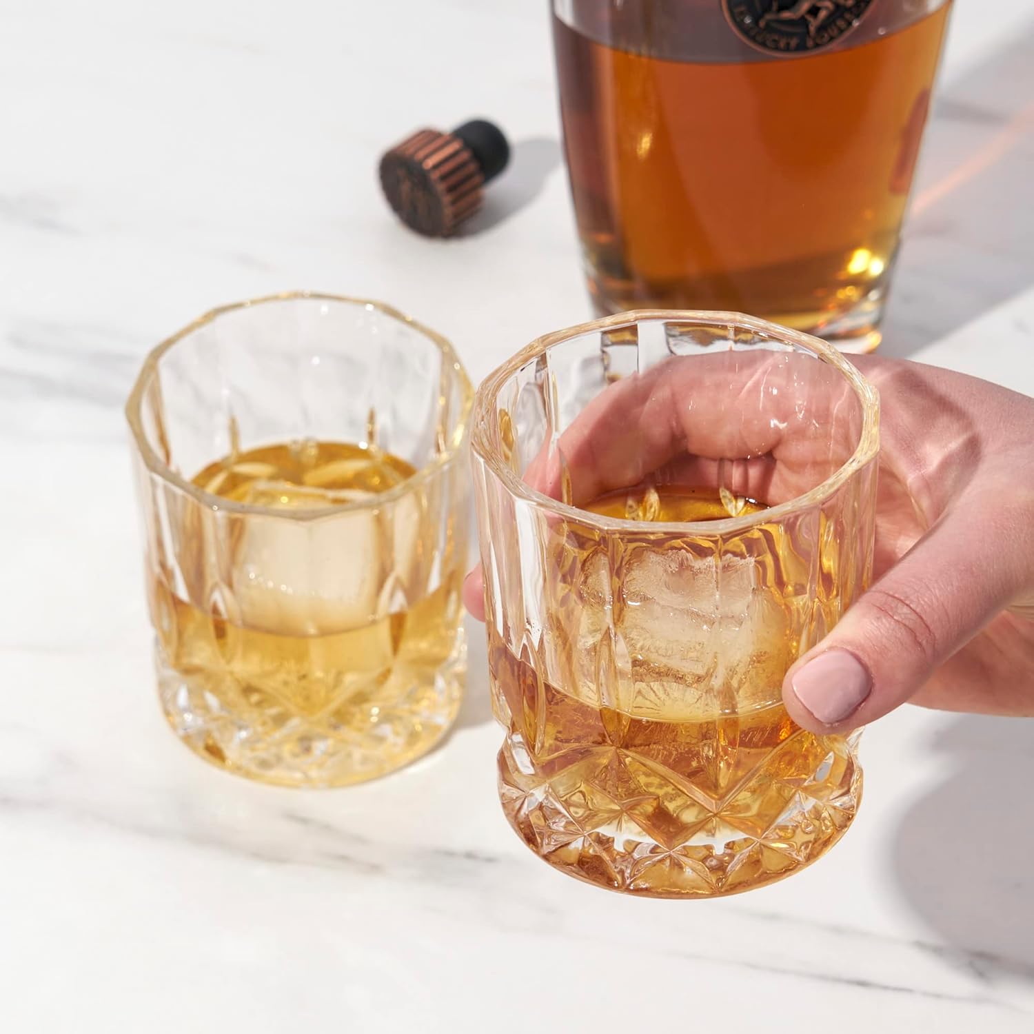 Viski Admiral Heavyweight Bourbon Glasses - Crystal Lowball Etched Cocktail Glasses, Whiskey Glass Gift Set of 2-11 Ounces - Image 7