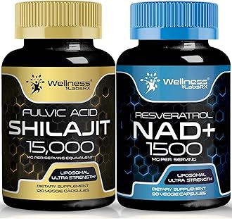NAD Supplement, 1500mg - Liposomal NAD+ Supplement with Resveratrol, NAD Plus Boosting Supplement │Shilajit Pure Himalayan Organic Capsules with Naturally Occuring Fulvic Acid