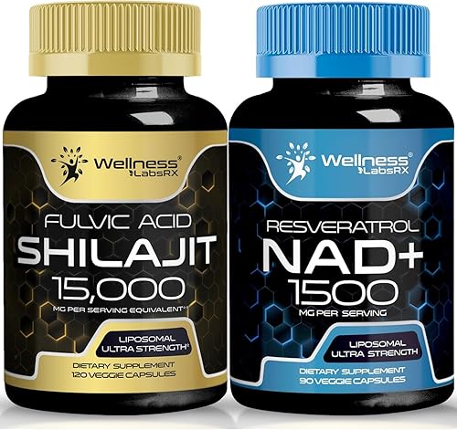Suplemento NAD, 1500 mg - Suplemento liposomal NAD+ con resveratrol, suplemento potenciador NAD Plus Cápsulas orgánicas puras del Himalaya Shilajit