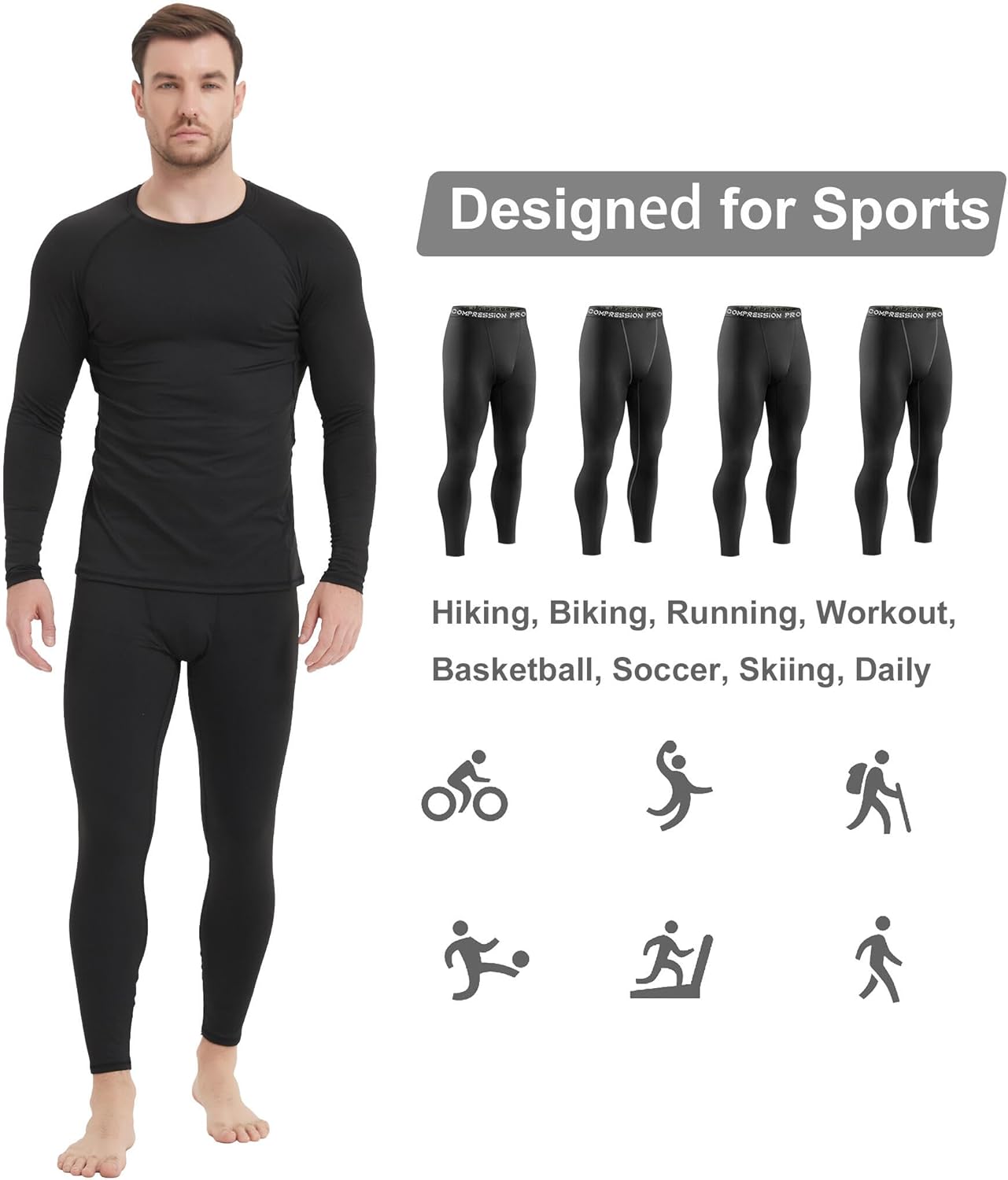 Dalavch 4 Pack Men Thermal Compression Pants,Fleece Lined Heated Leggings for Cold Weather Sports Athletic Winter Baselayer - Image 5