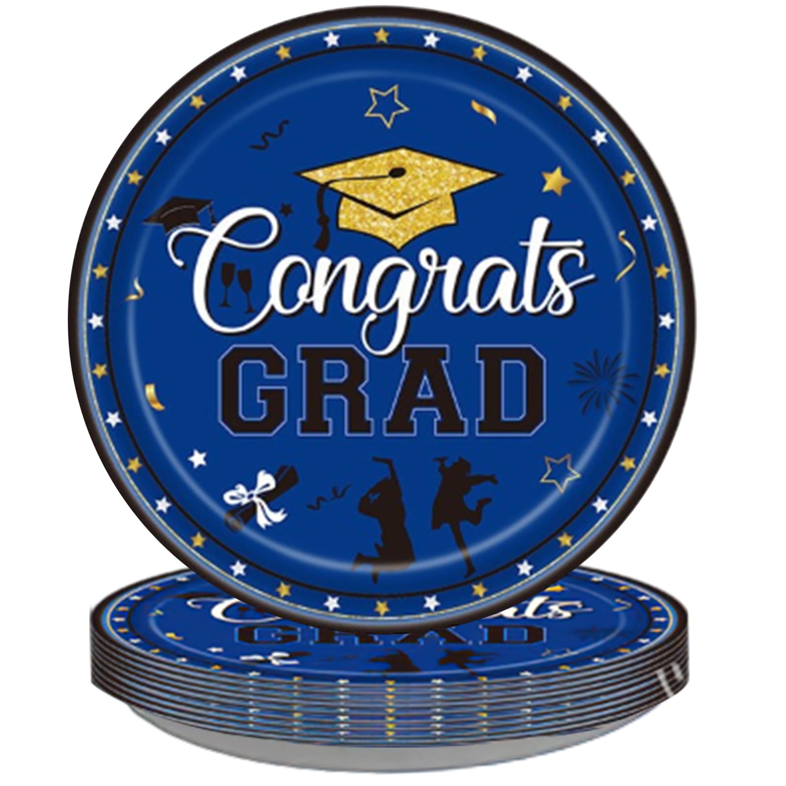 BASEMMAHER Graduation Party Plates Blue Congrats Grad Disposable Paper Plates Party Supplies Dinnerware Set Dessert Dinner Tableware 2025 Decorations
