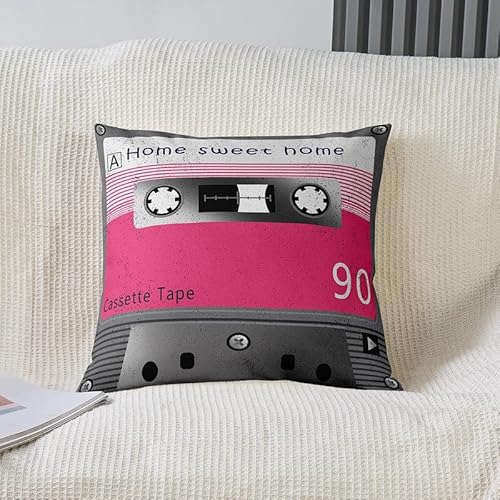 Feelyou Tape Reversible Throw Pillow Covers For Magnetic Tape Print Pillow Covers Home Decor Decorative Record Musical Square Cushion Covers Set Of 2 Vintage Pink Grey 18 X 18-Inch #TOP1